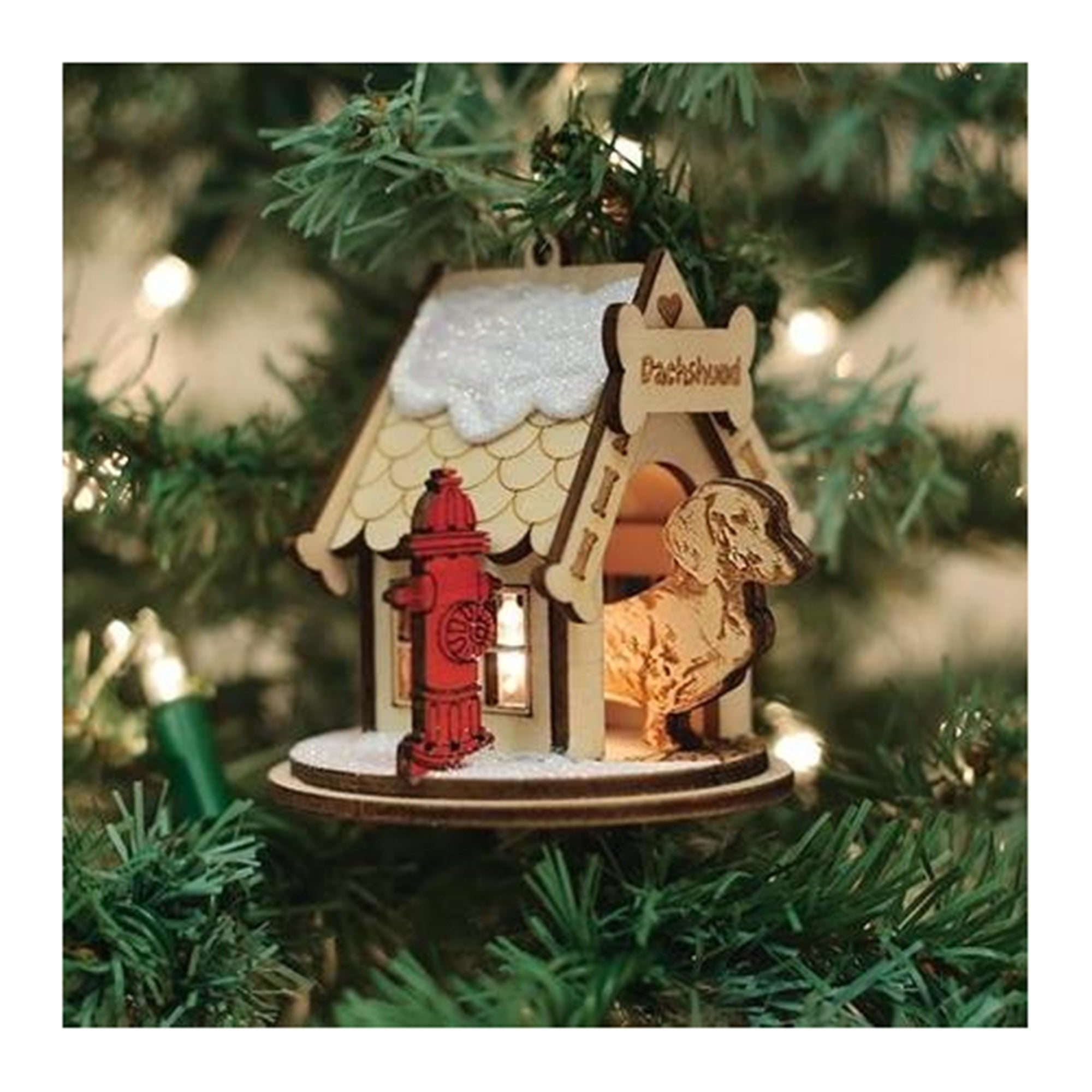 Old World Christmas Ginger Cottages Wooden Ornament for Christmas Tree, Dachshund Doghouse