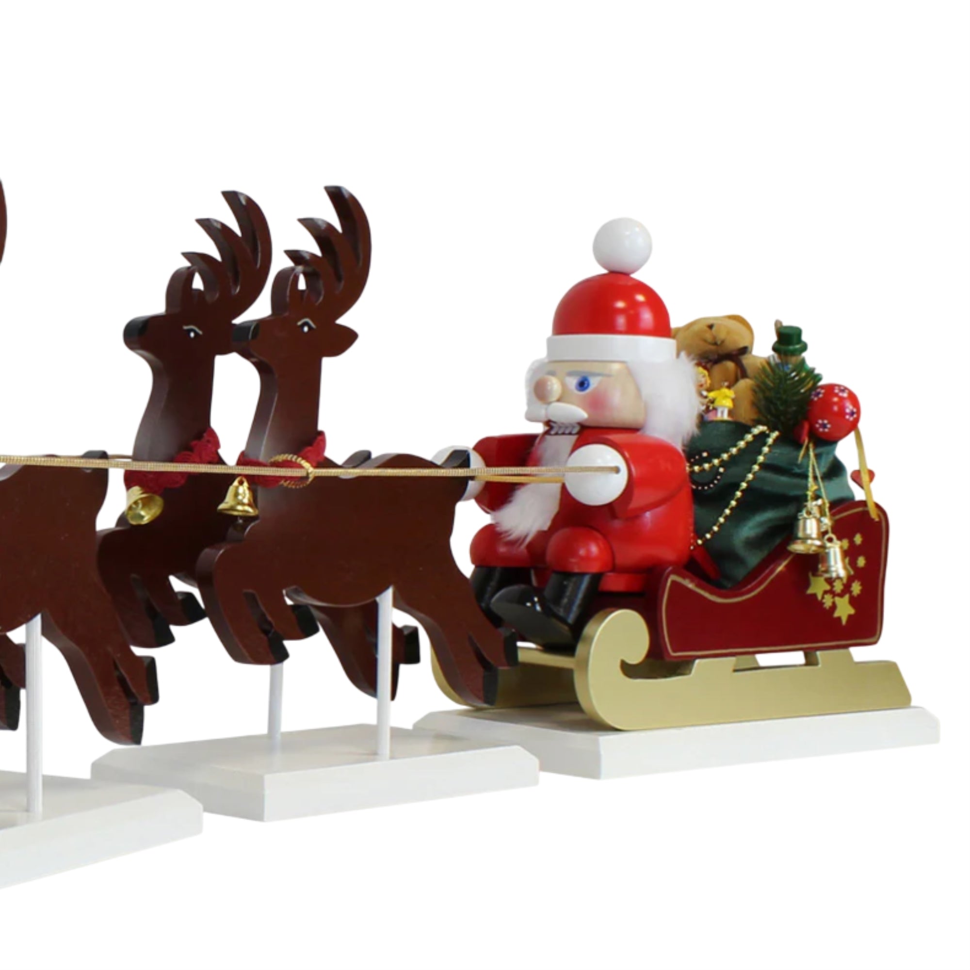 Steinbach Wooden Santa on His Sled with Reindeer Nutcracker, 18"