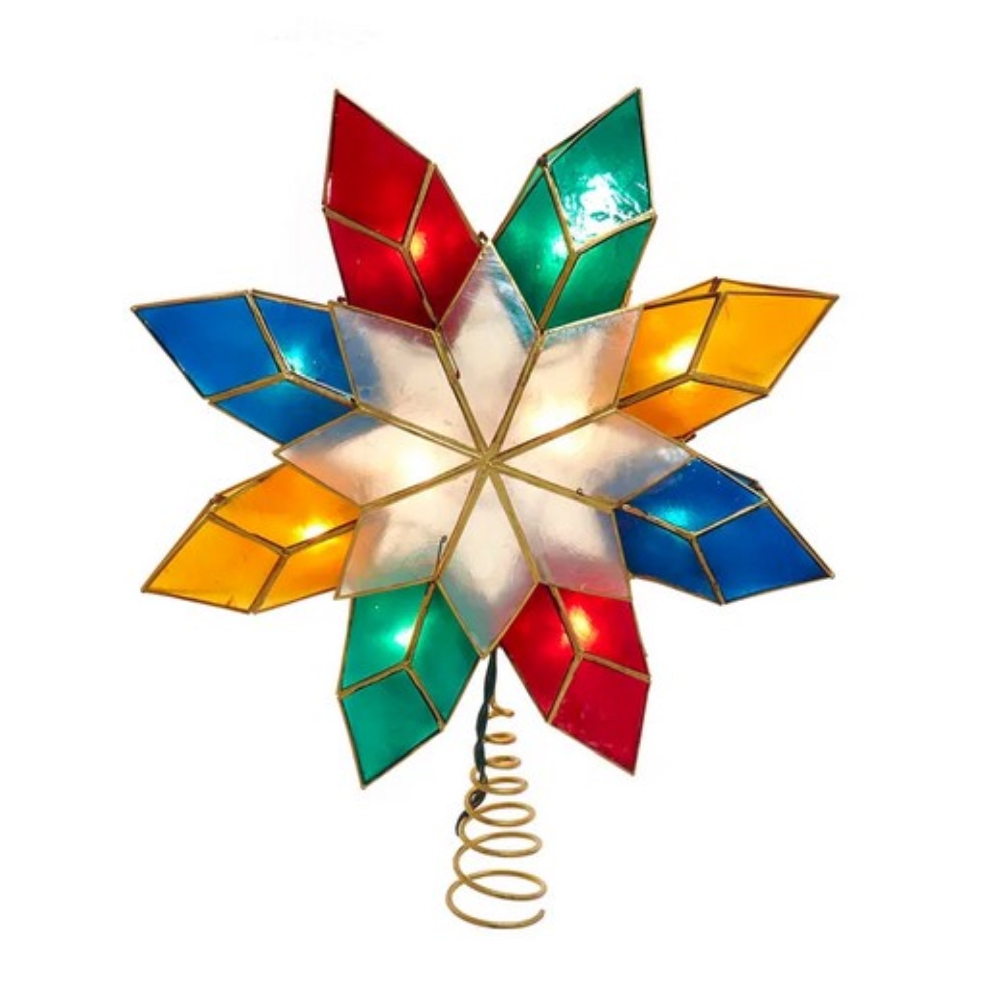 Kurt Adler 10-Point Double Faced Capiz Shell Star for Indoor Christmas Treetop, 10 Incandescent Warm White Lights, 13"