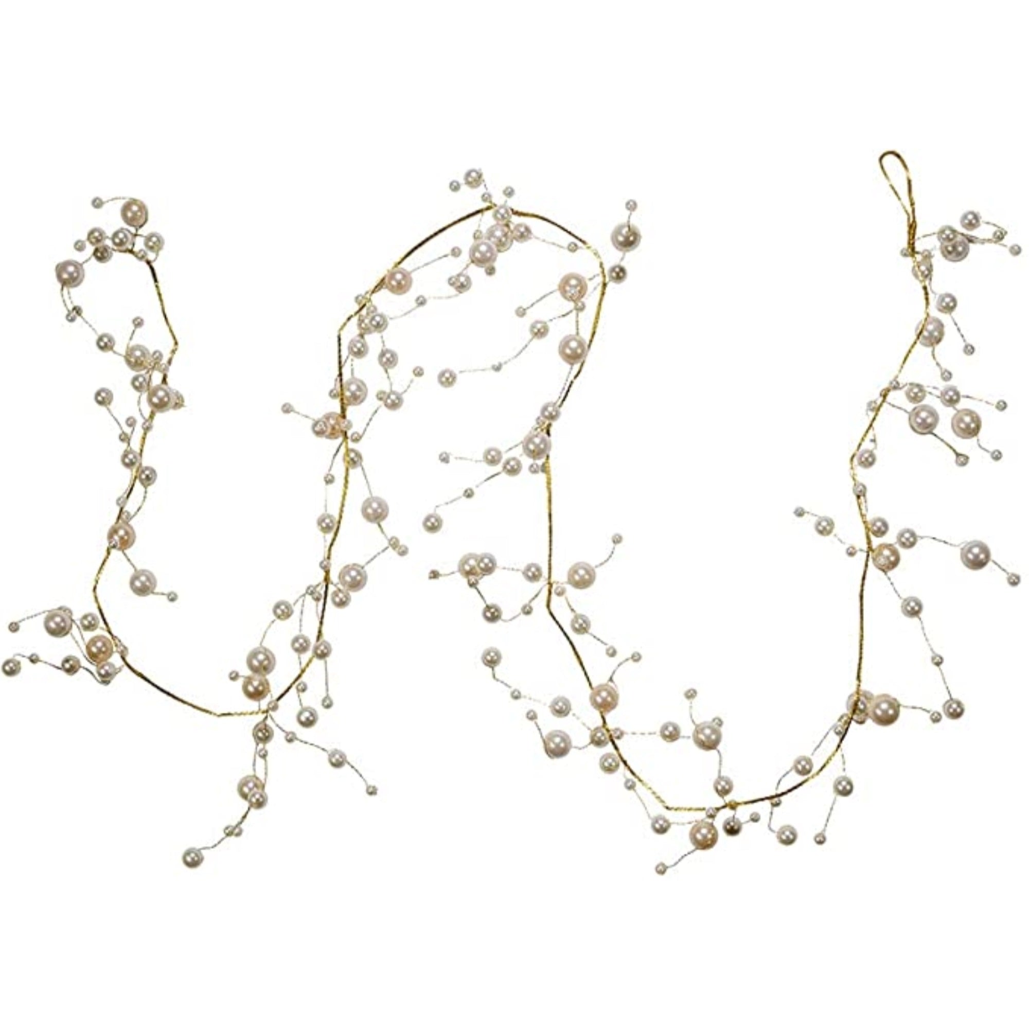 Kurt Adler Plastic Pearl Beads on Gold Wire Garland, 6ft