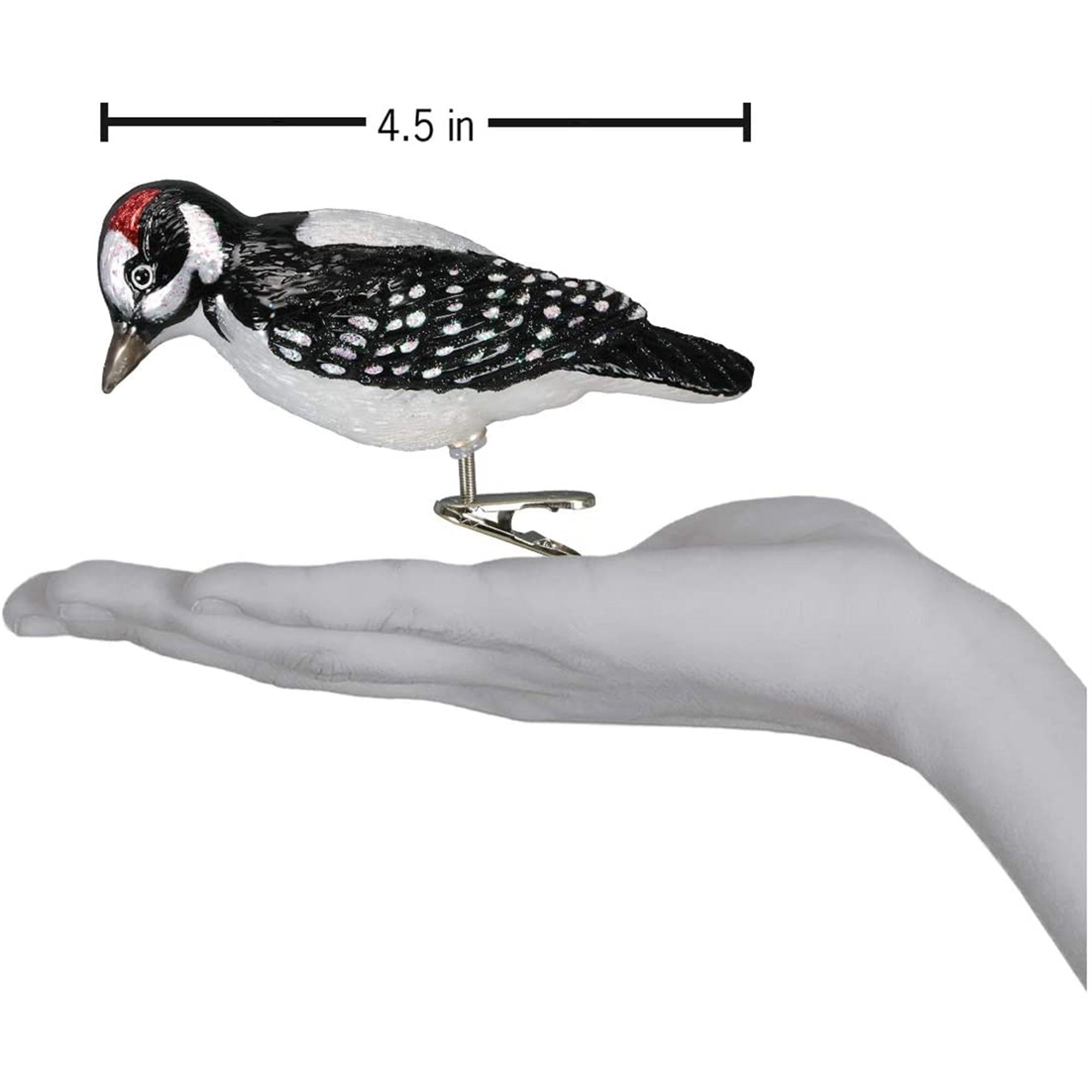 Old World Christmas Blown Glass Clip-On Ornament for Christmas Tree, Hairy Woodpecker