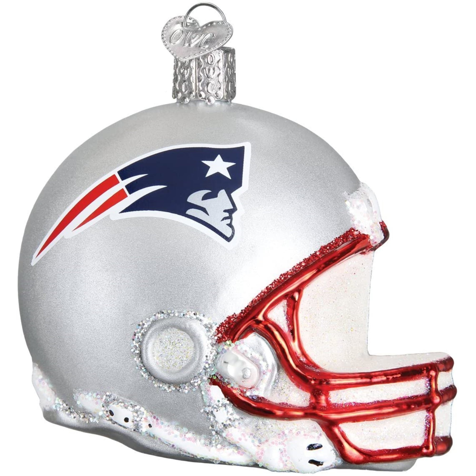 Old World Christmas Blown Glass Ornament for Christmas Tree, New England Patriots Helmet