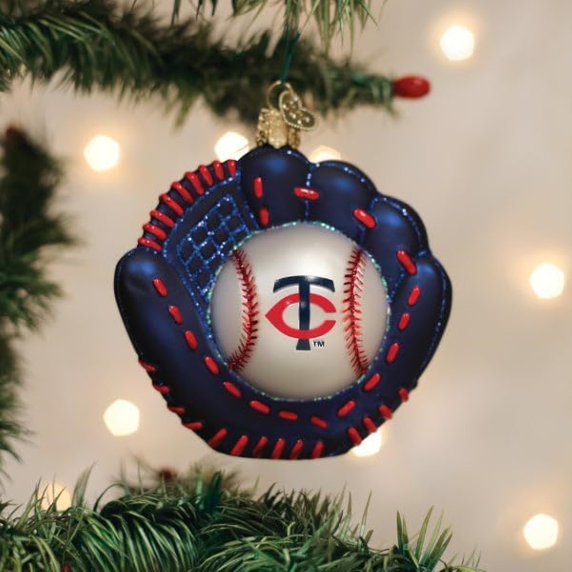 Old World Christmas Blown Glass Ornament for Christmas Tree, Minnesota Twins Baseball Mitt