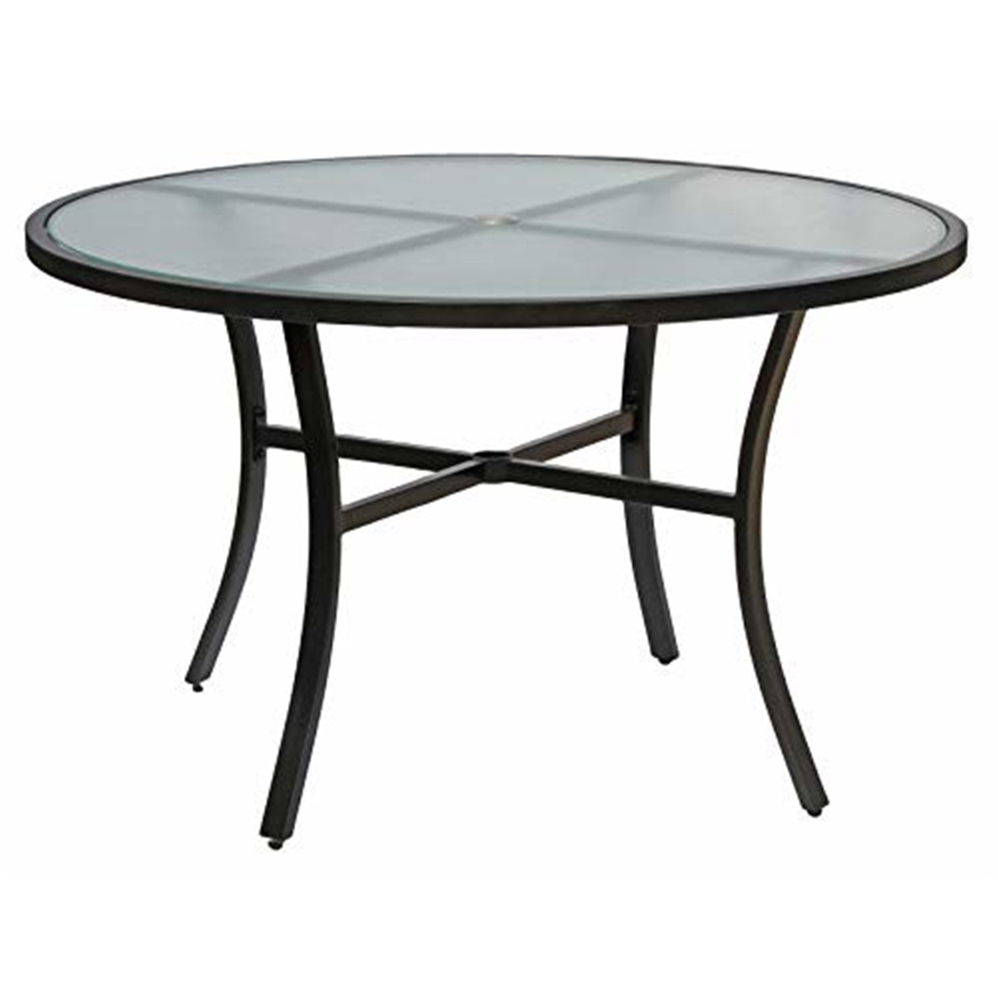 Garden Elements Bellevue Outdoor Patio Dining Table, Round Aluminum Base and Rim with Tempered Glass Top, Dark Taupe 40"