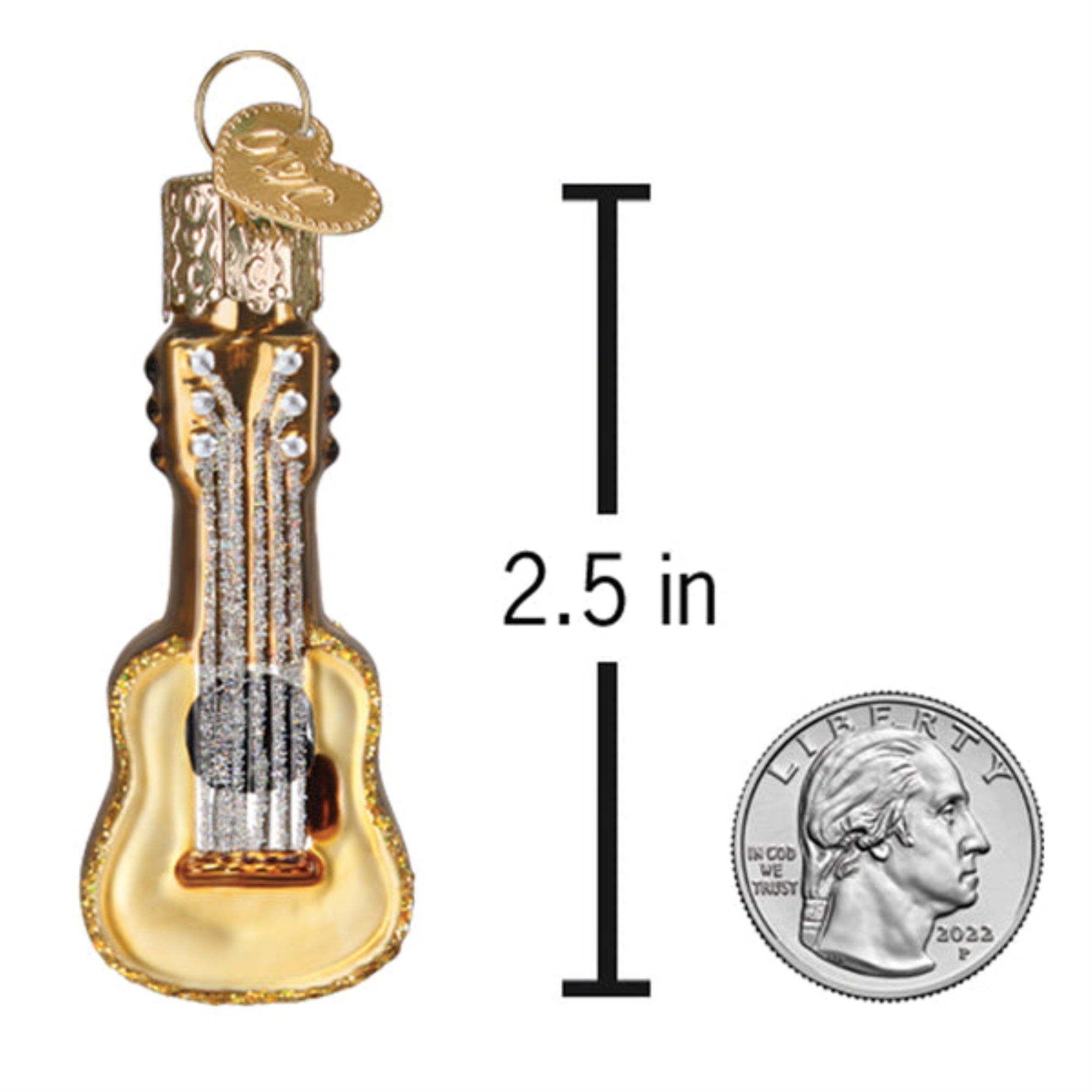 Old World Christmas Blown Glass Ornament for Christmas Tree, Mini Guitar (with OWC Gift Box)
