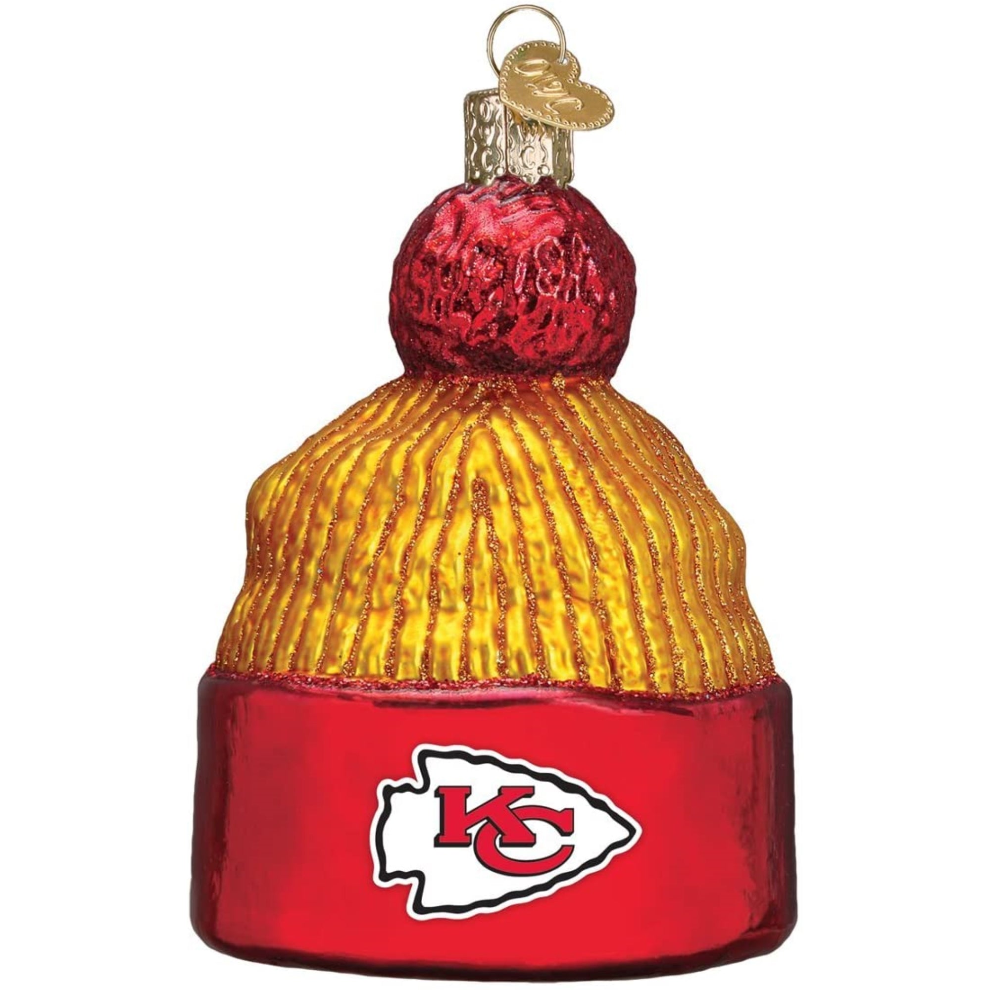 Old World Christmas Blown Glass Ornament for Christmas Tree, Kansas City Chiefs Beanie