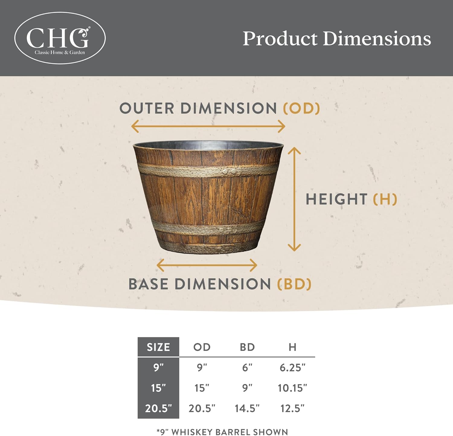 Classic Home and Garden Whiskey Resin Flower Pot Barrel Planter