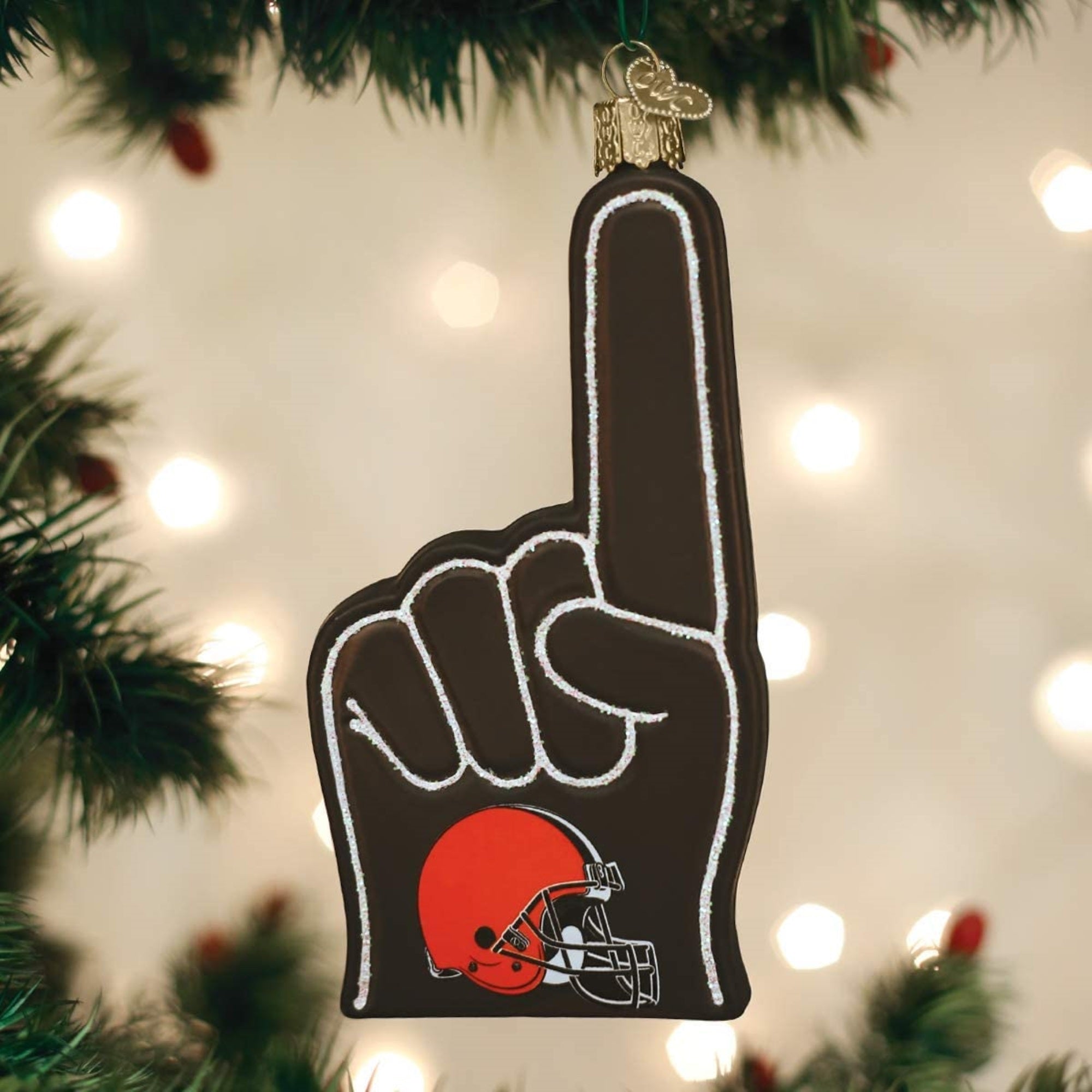 Old World Christmas Blown Glass Ornament for Christmas Tree, Cleveland Browns Foam Finger