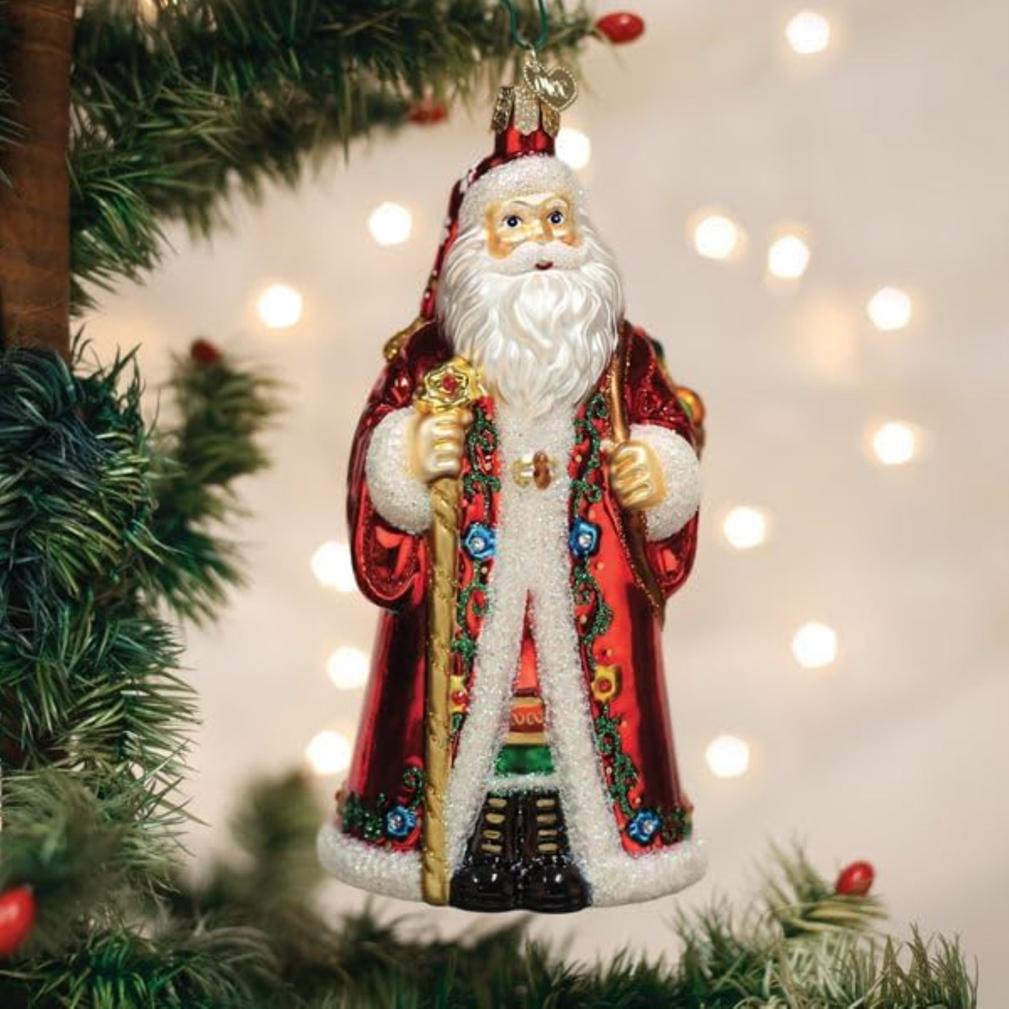 Old World Christmas Blown Glass Ornament for Christmas Tree, Norwegian Santa (with OWC Gift Box)