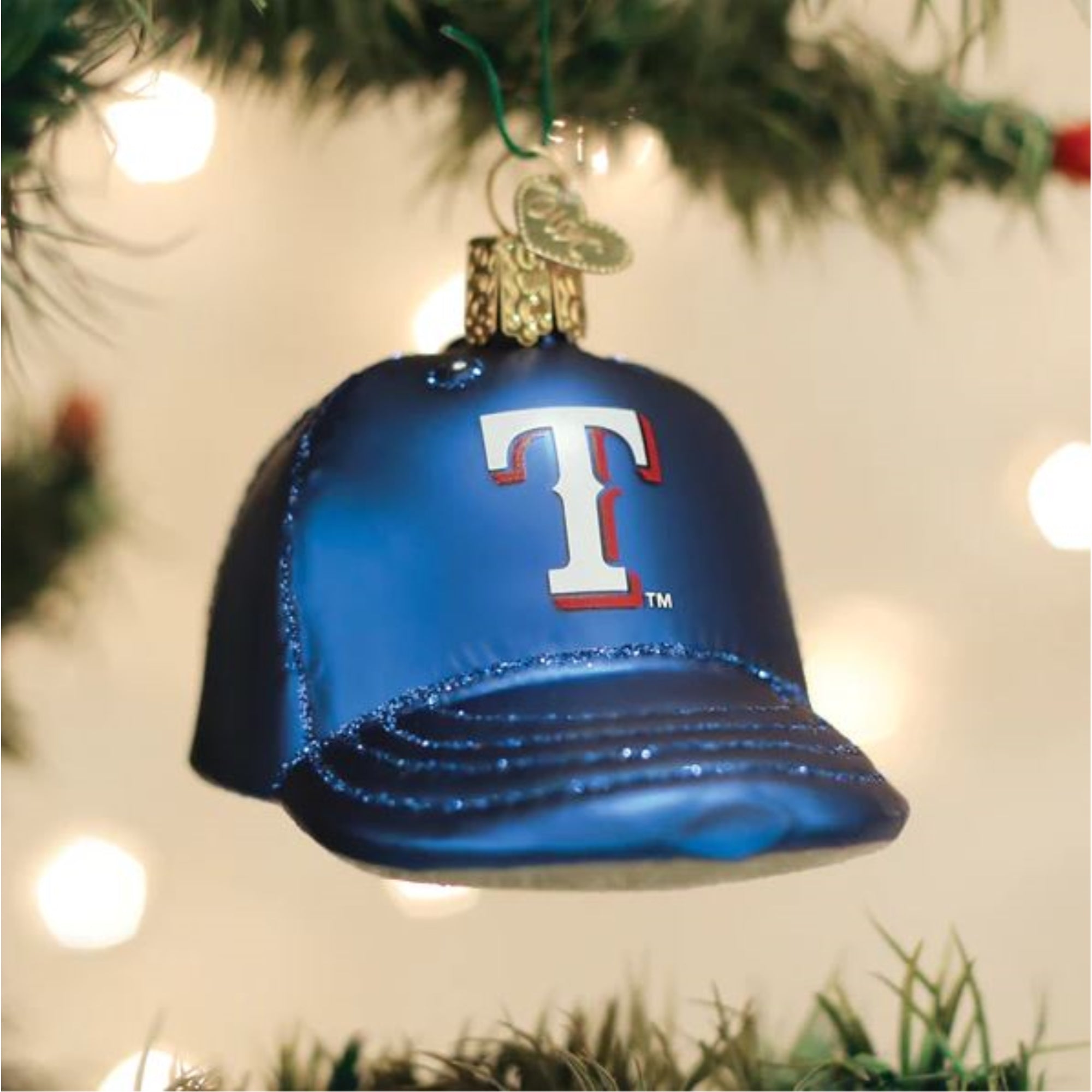 Old World Christmas Blown Glass Ornament for Christmas Tree, Texas Rangers Baseball Cap