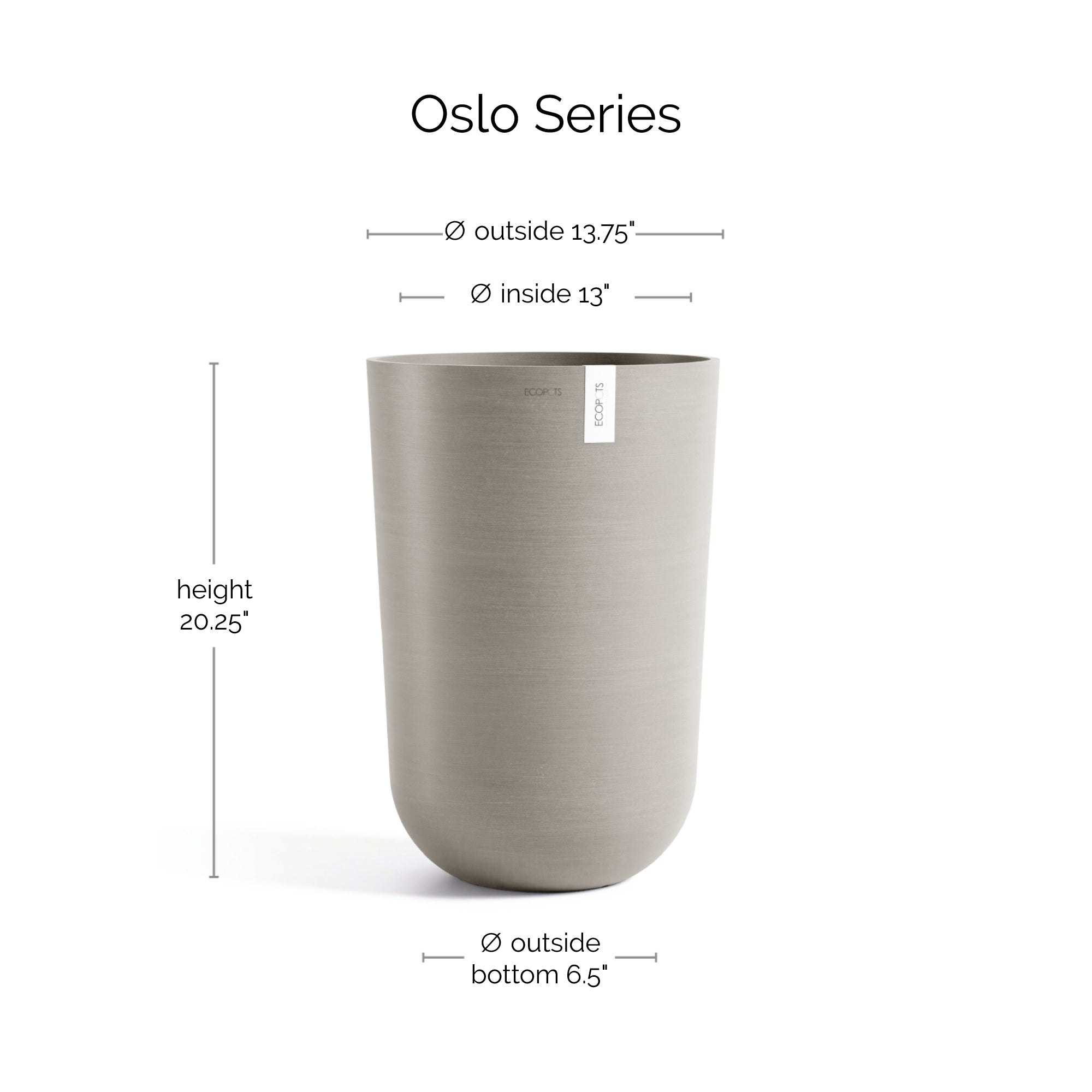 Ecopots Oslo High Durable Modern Round Indoor/Outdoor Recycled-Based Composite Flower Pot Planter, 20.5"