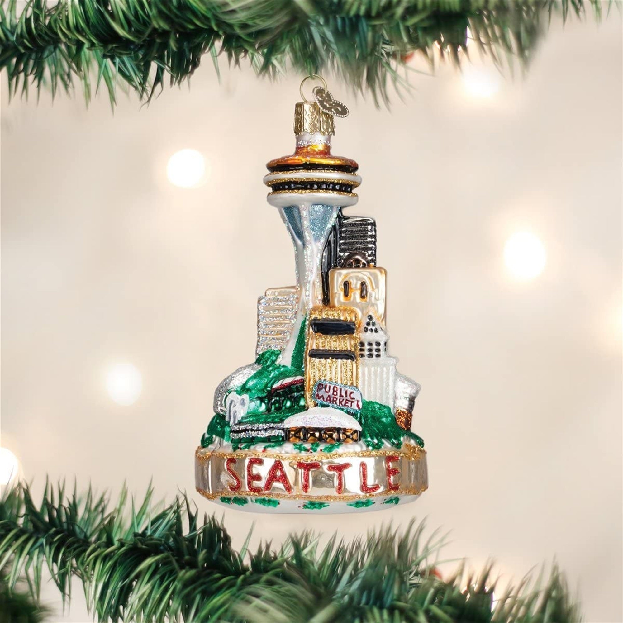 Old World Christmas Blown Glass Ornament for Christmas Tree, Seattle Skyline