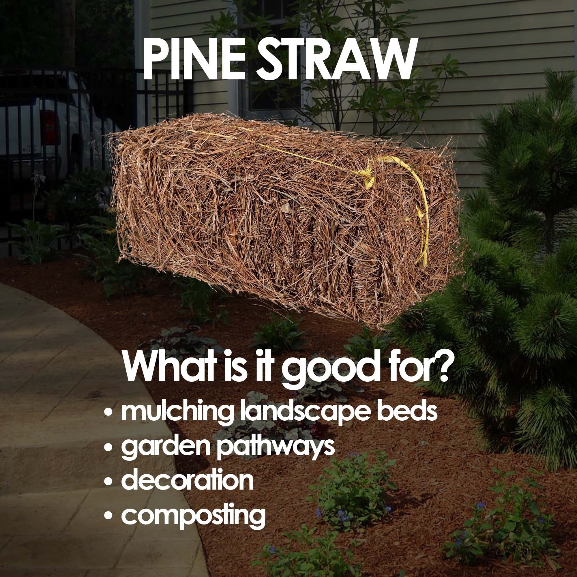 Garden Elements Long Leaf Pine Straw Bale for Mulch, Soil Amendment and Fall Decoration, 24.5"