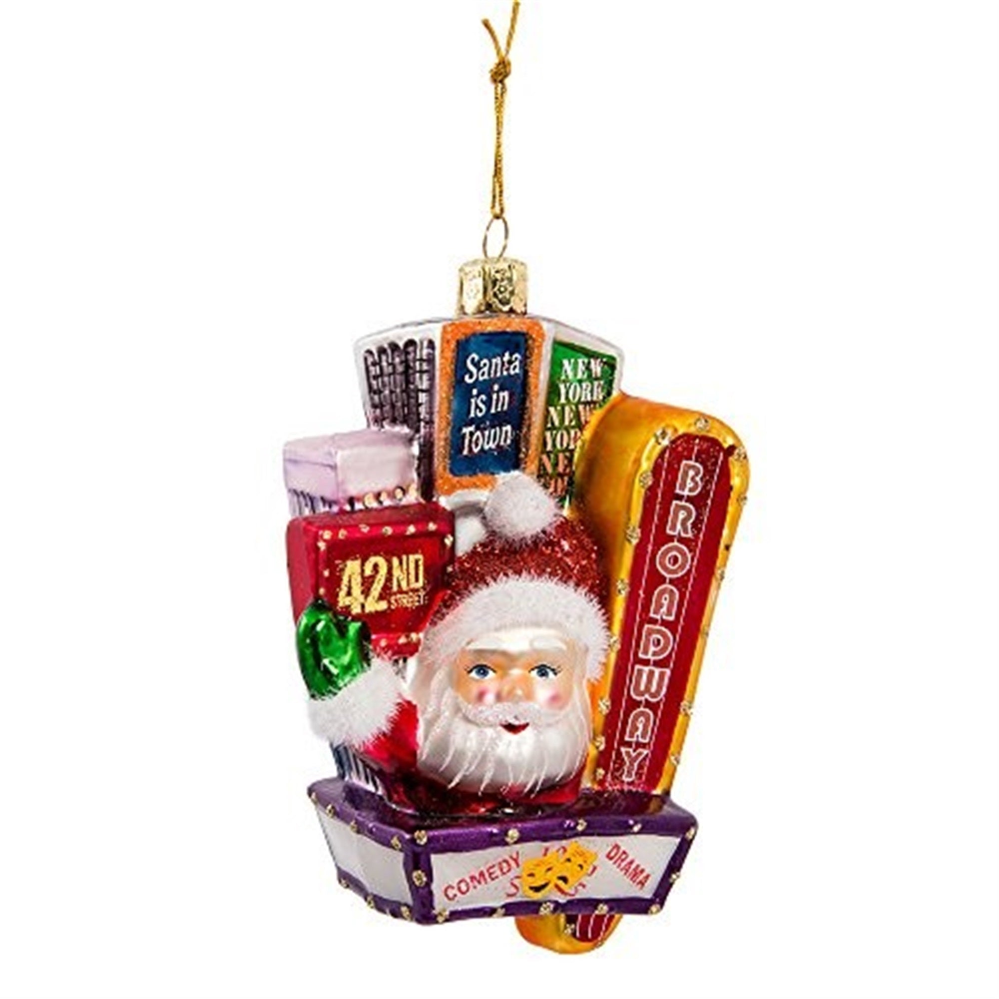 Kurt Adler Glass Ornament for Christmas Tree, Santa on Broadway
