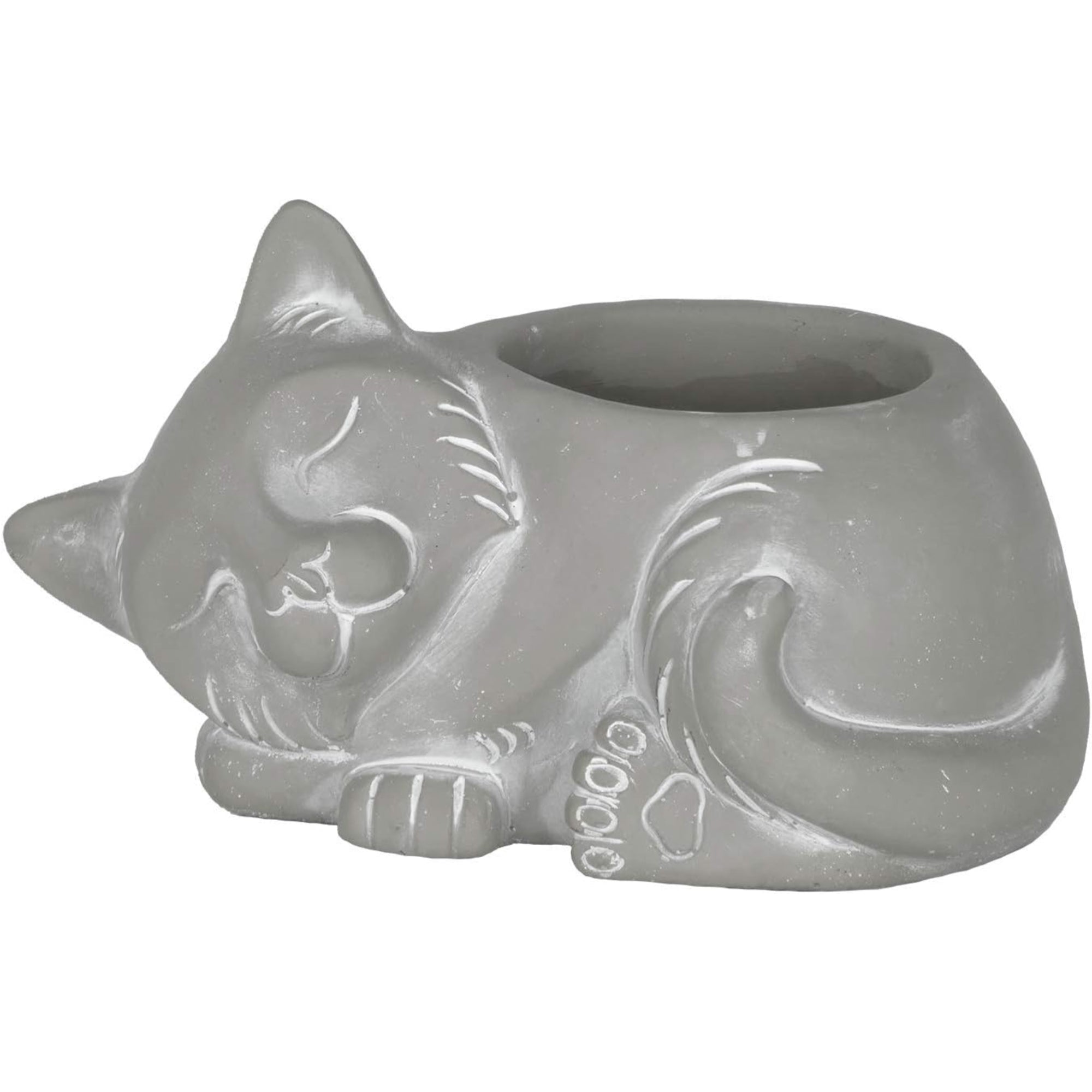 Classic Home and Garden Indoor/Outdoor Cement Succulent Planter with Drainage Hole, Sleeping Cat