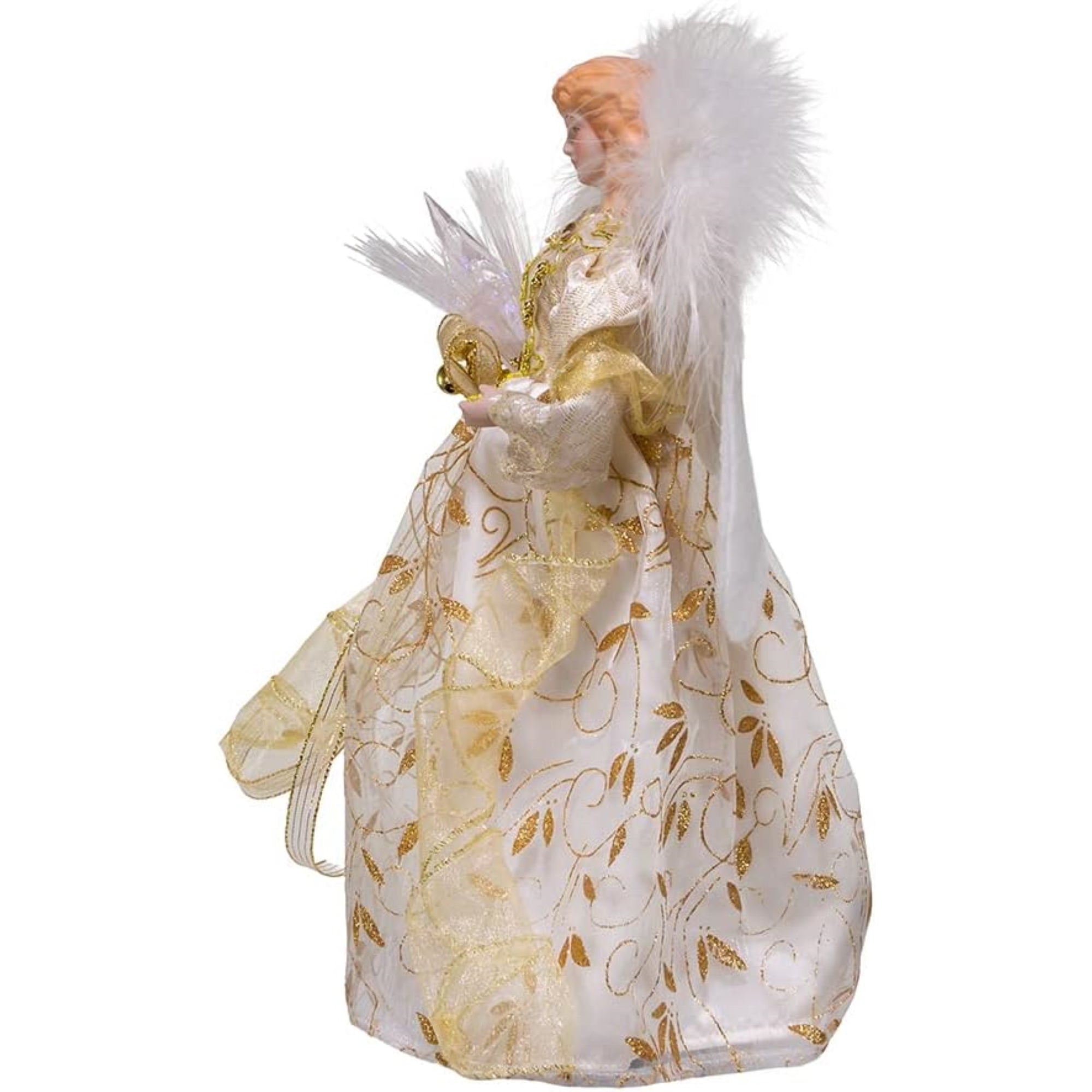 Kurt Adler Battery-Operated Color Changing Fiber Optic Treetop, Gold Angel, 12"