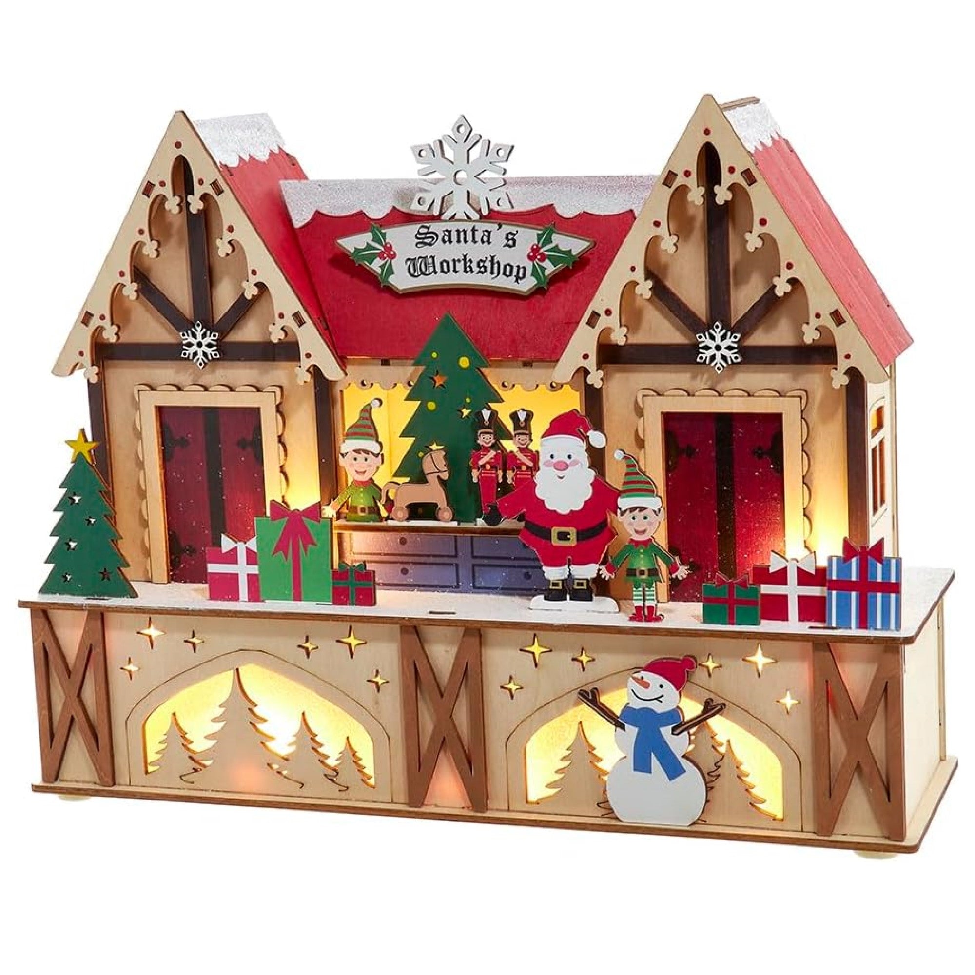 Kurt Adler Battery Operated Wooden LED Lighted Santa's Workshop, 10in