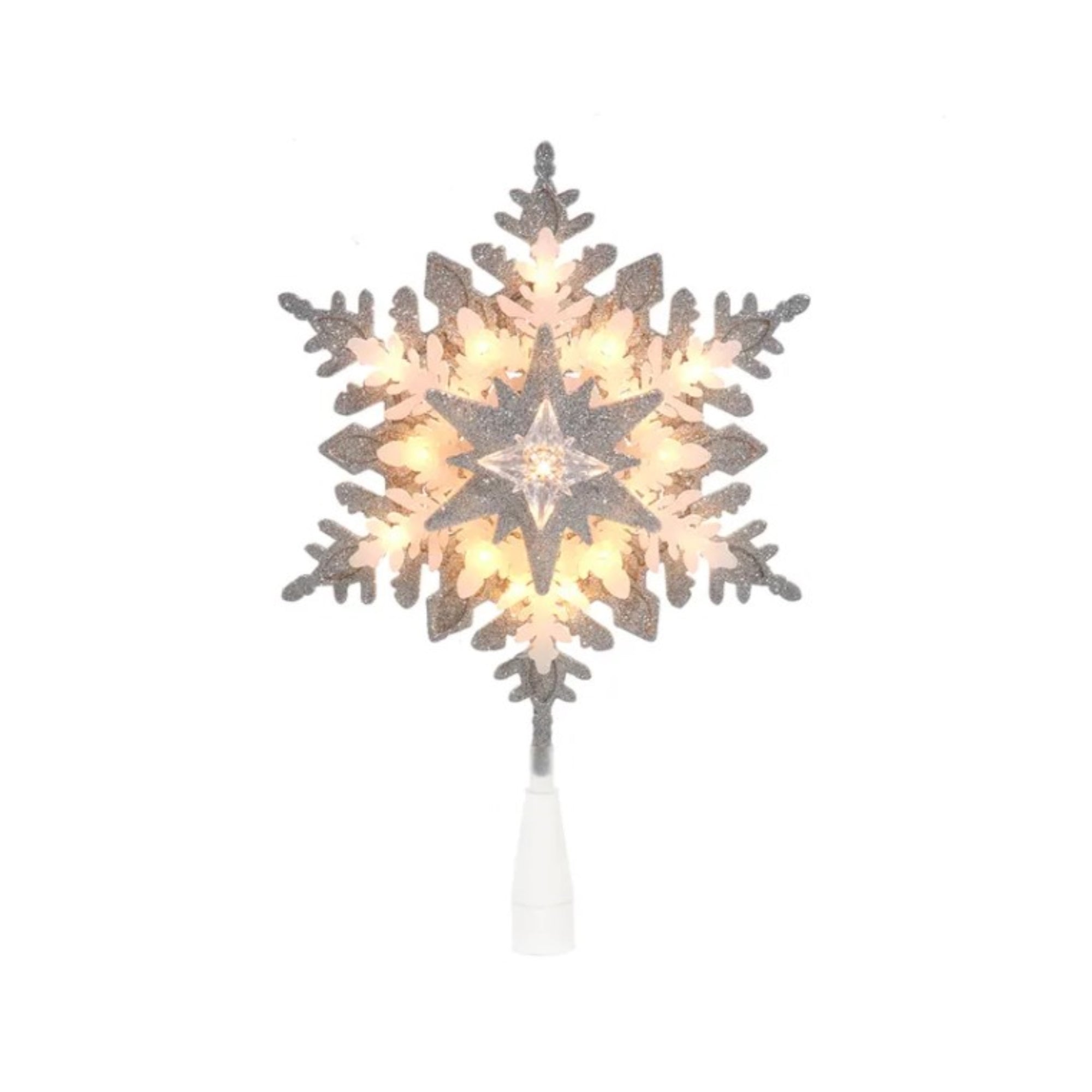 Kurt Adler UL 20-Light Silver & White Glittered Snowflake Christmas Treetop, 13.75in