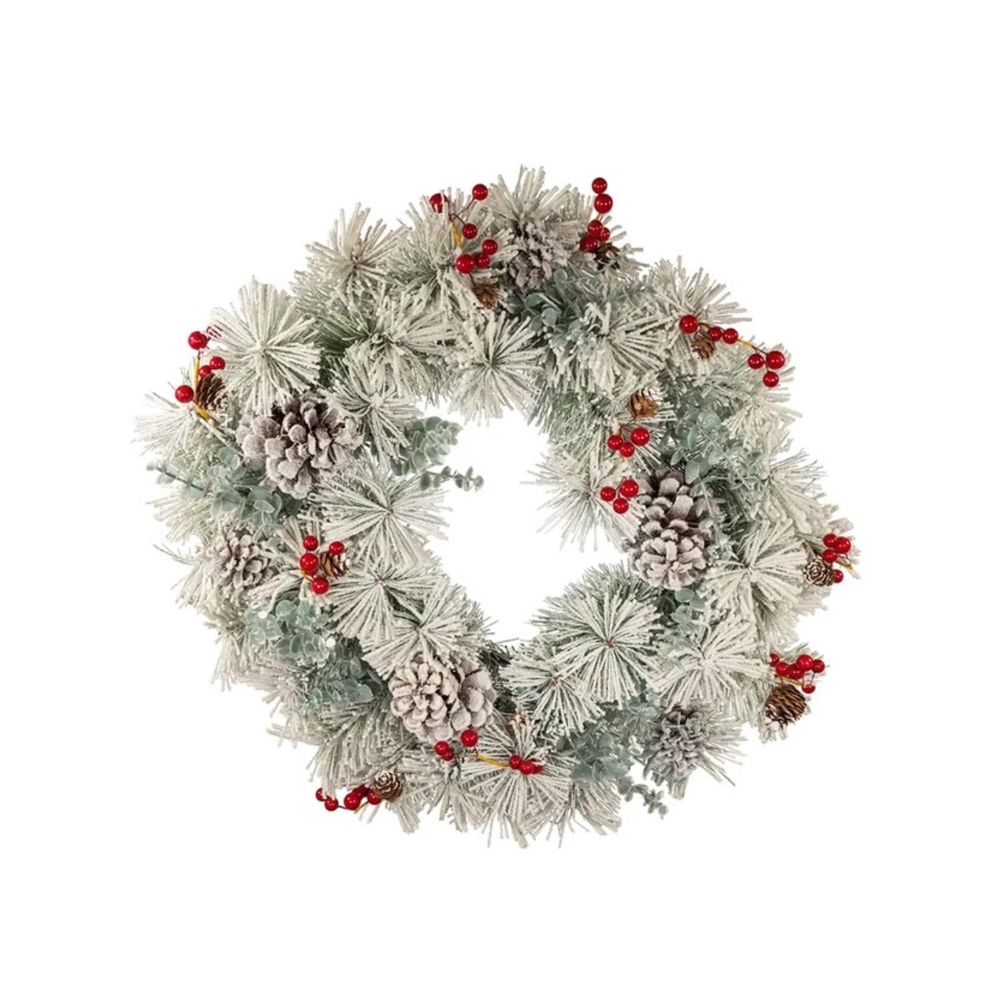 Kurt Adler Unlit Red Berries and Pinecone Holiday Wreath, 24in