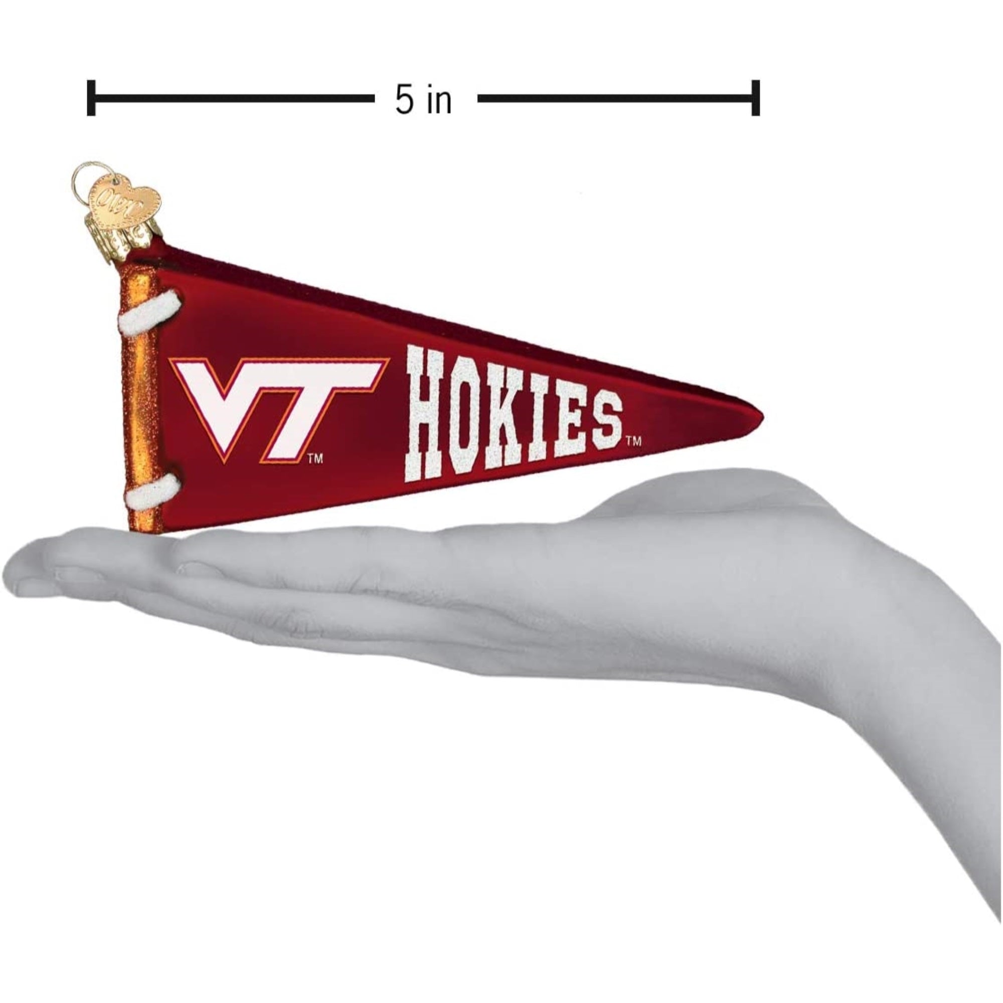 Old World Christmas Blown Glass Ornament for Christmas Tree, Virginia Tech Hokies Pennant