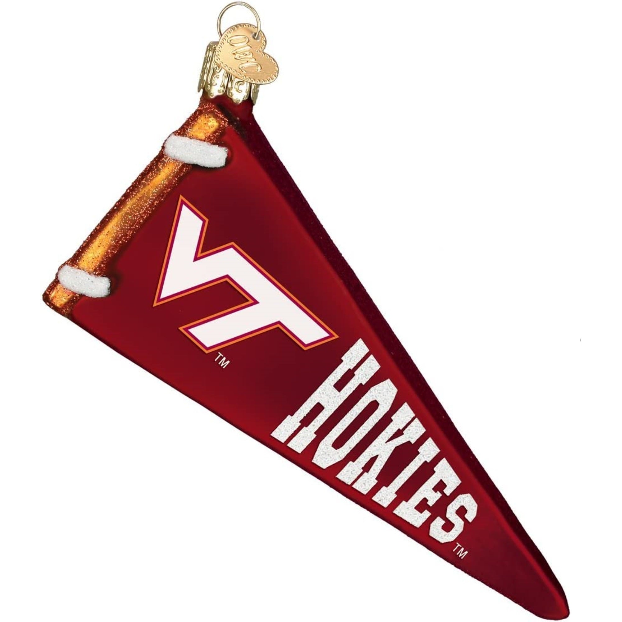 Old World Christmas Blown Glass Ornament for Christmas Tree, Virginia Tech Hokies Pennant