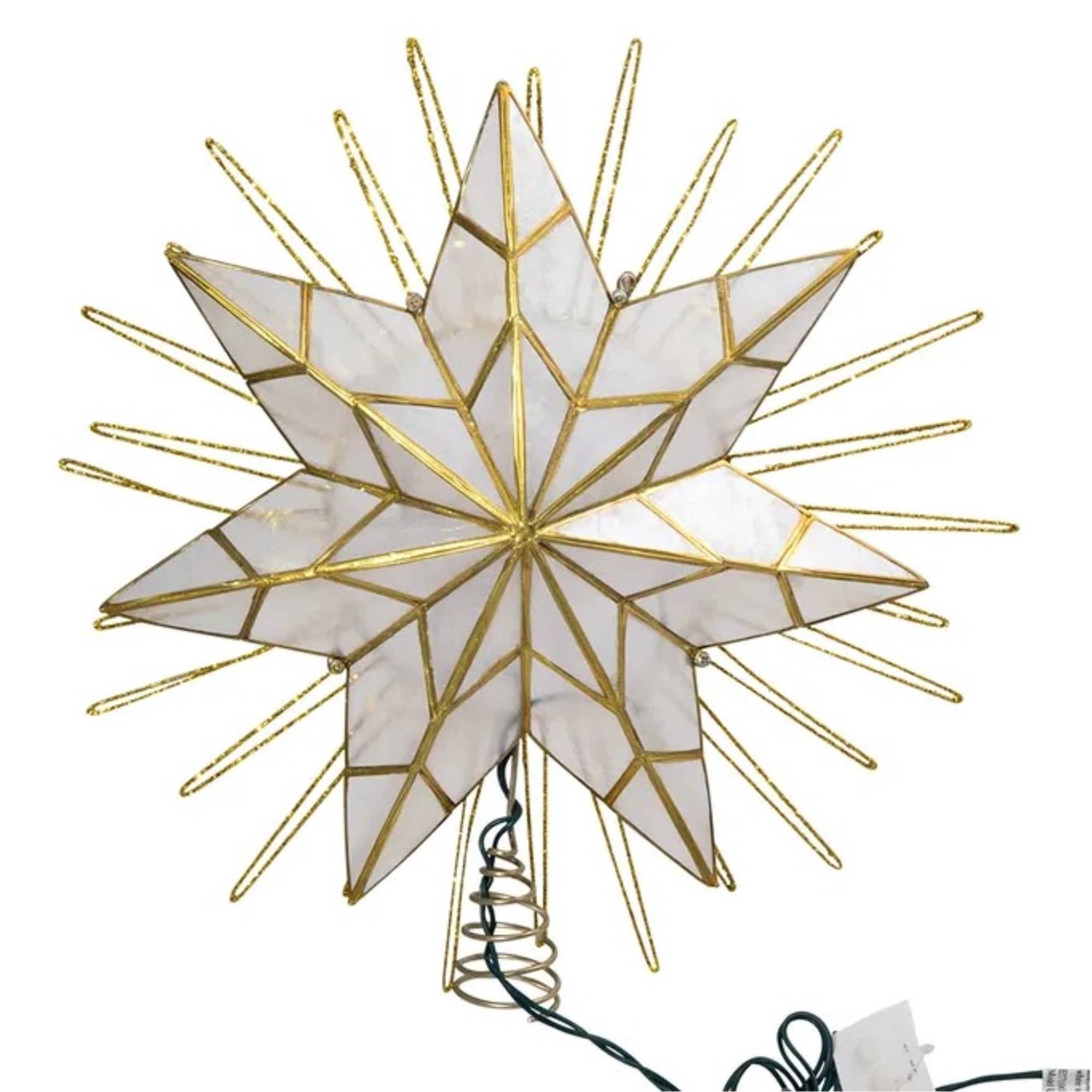 Kurt Adler 10-Light LED Capiz Natural Star Tree Topper, 7-Point, 14”