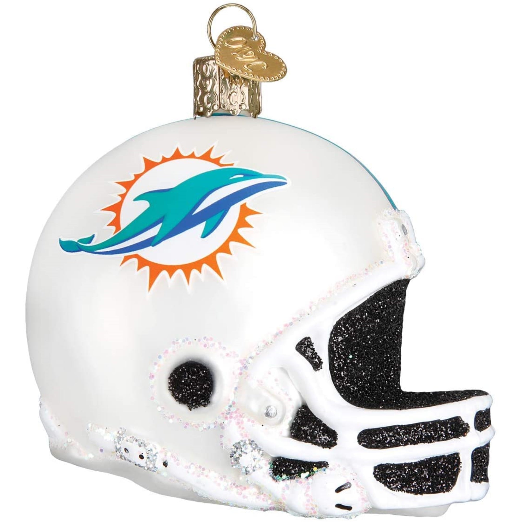 Old World Christmas Blown Glass Ornament for Christmas Tree, Miami Dolphins Helmet