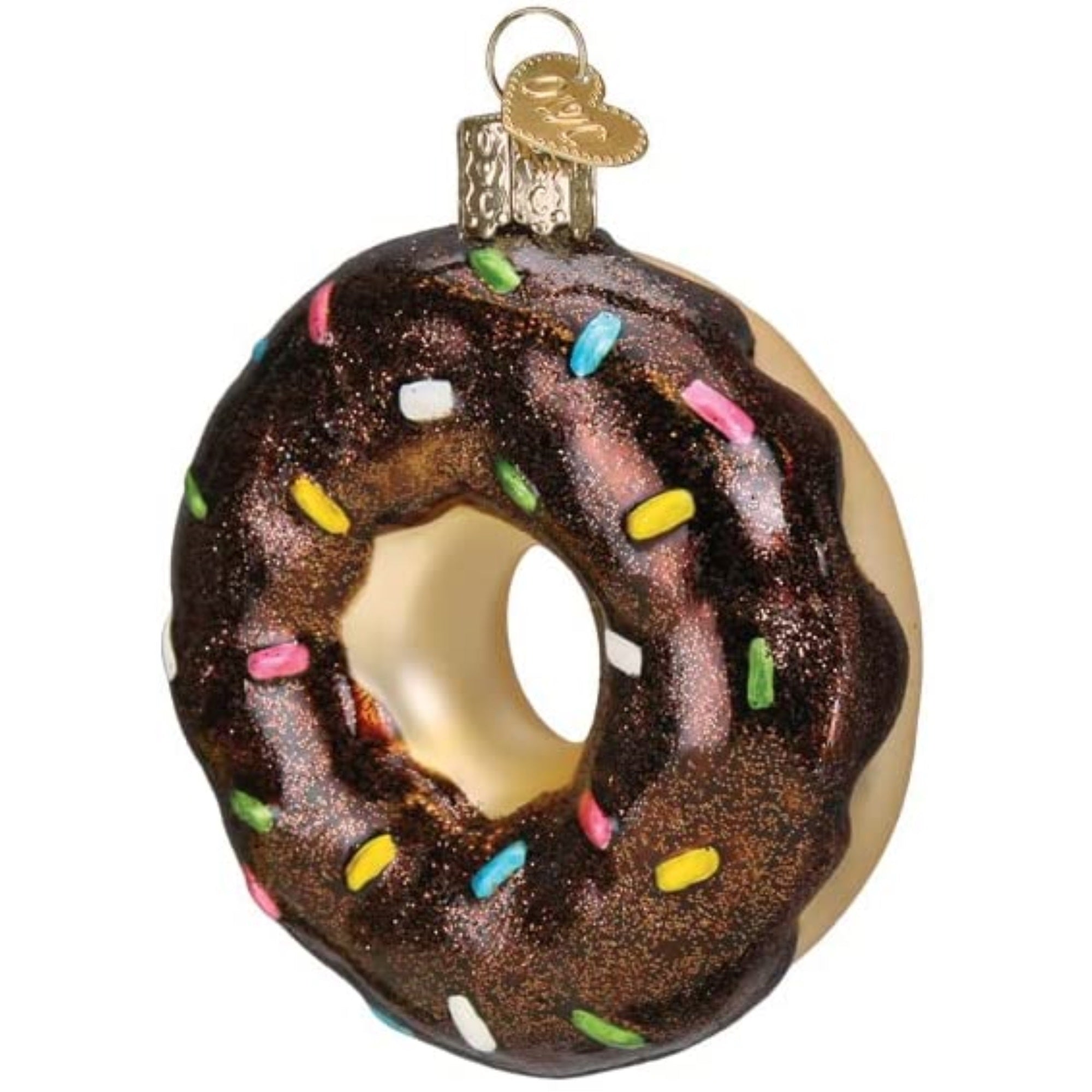 Old World Christmas Blown Glass Ornament for Christmas Tree, Chocolate Sprinkles Donut