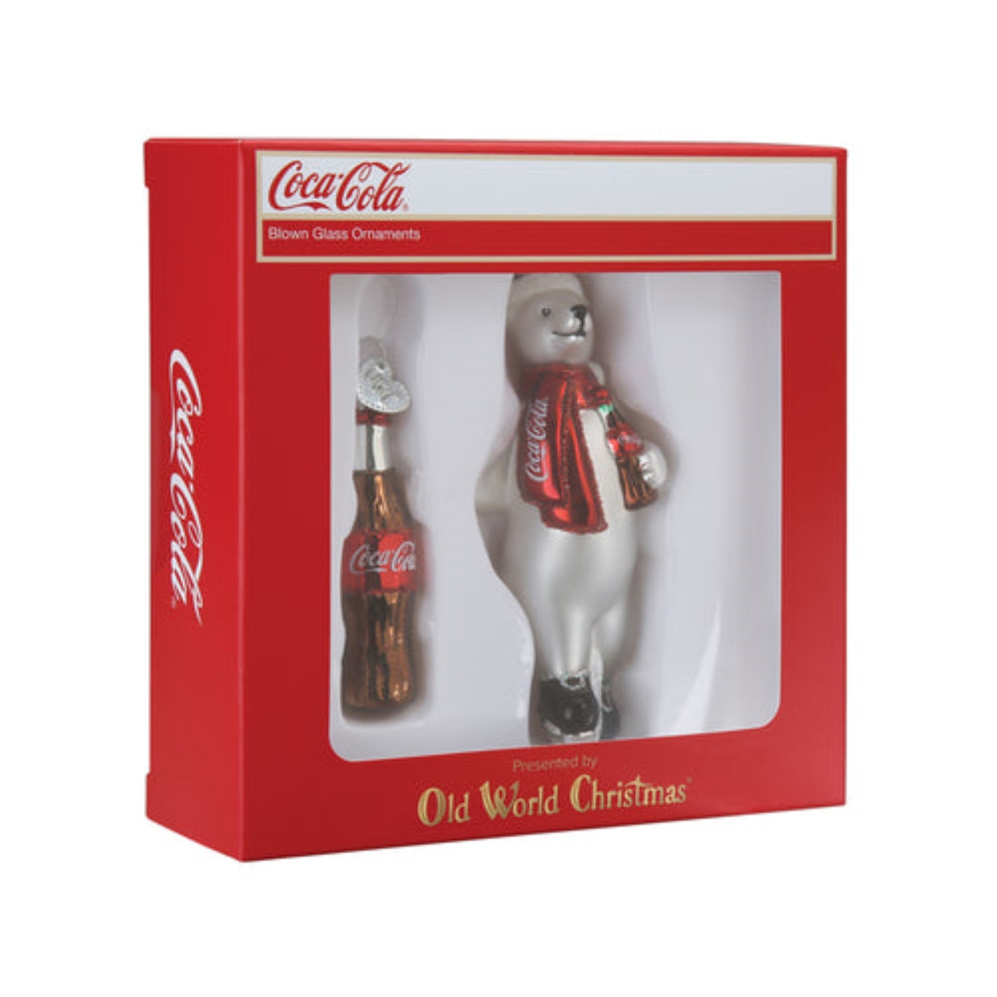 Old World Christmas Coca-Cola Polar Bear Set Blown Glass Holiday Ornament For Tree
