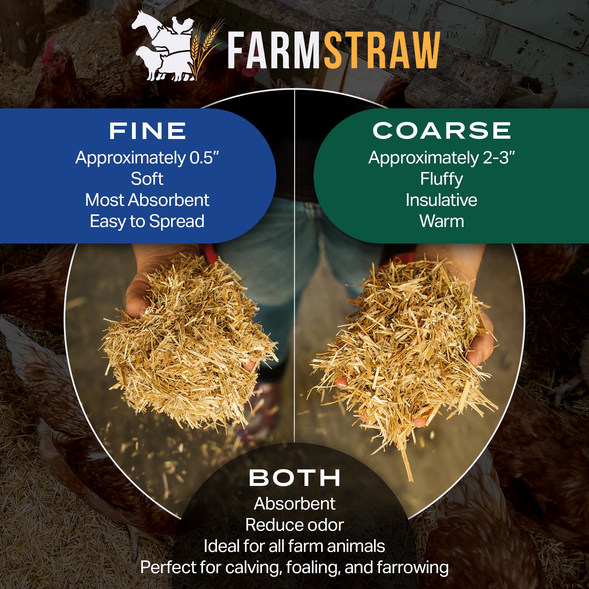 HealthiStraw FarmStraw Coarse Cut, All-Natural, Clean Animal Straw Bedding for Hobby Farms, Small Pets, 3 cu ft (10-12 cu ft usable volume)