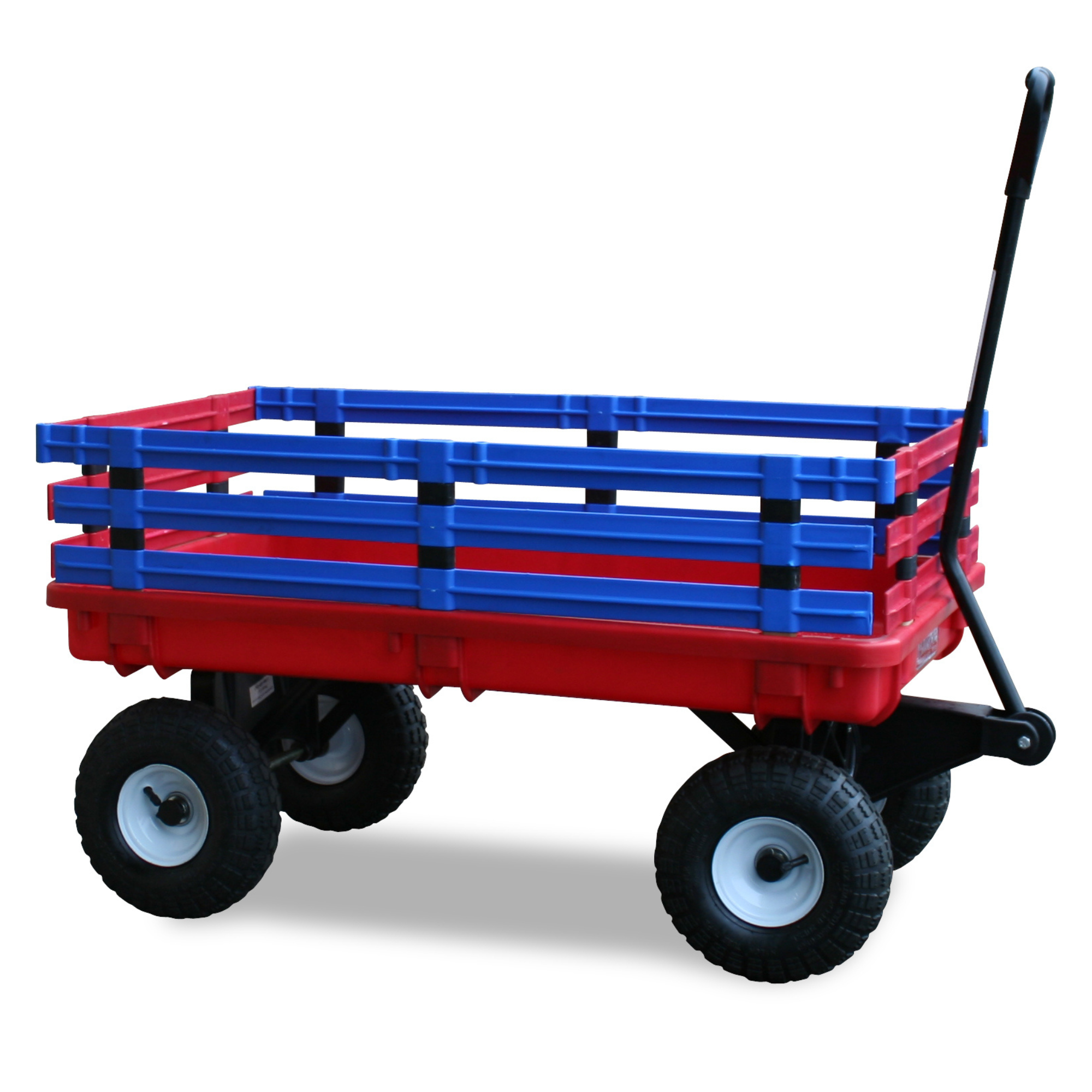 FARM-TUFF Plastic Trekker Wagon with Removable Plastic Side Racks & Pneumatic Tires for Outdoor Hauling, Red and Blue, 20" x 38"