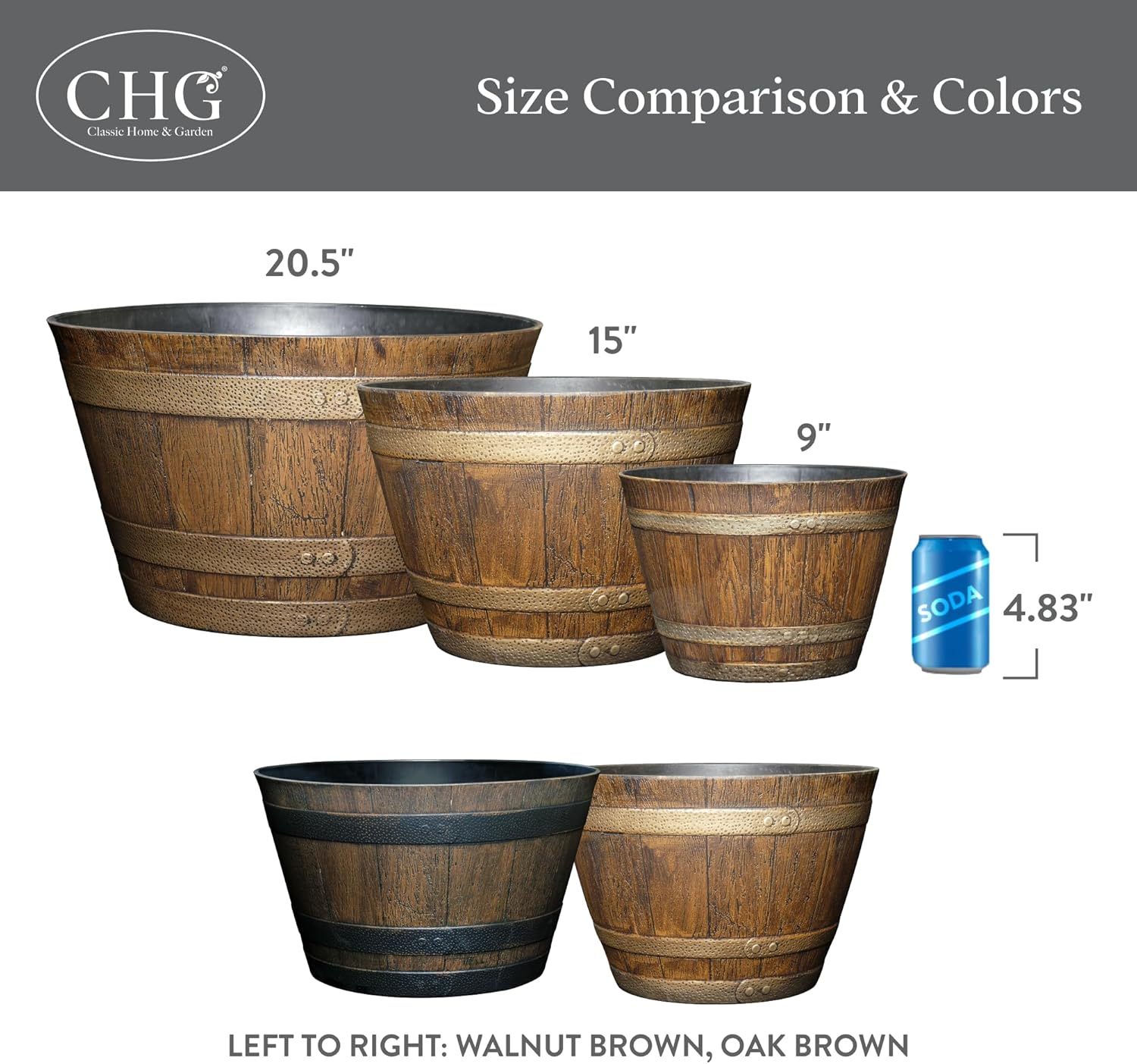 Classic Home and Garden Whiskey Resin Flower Pot Barrel Planter