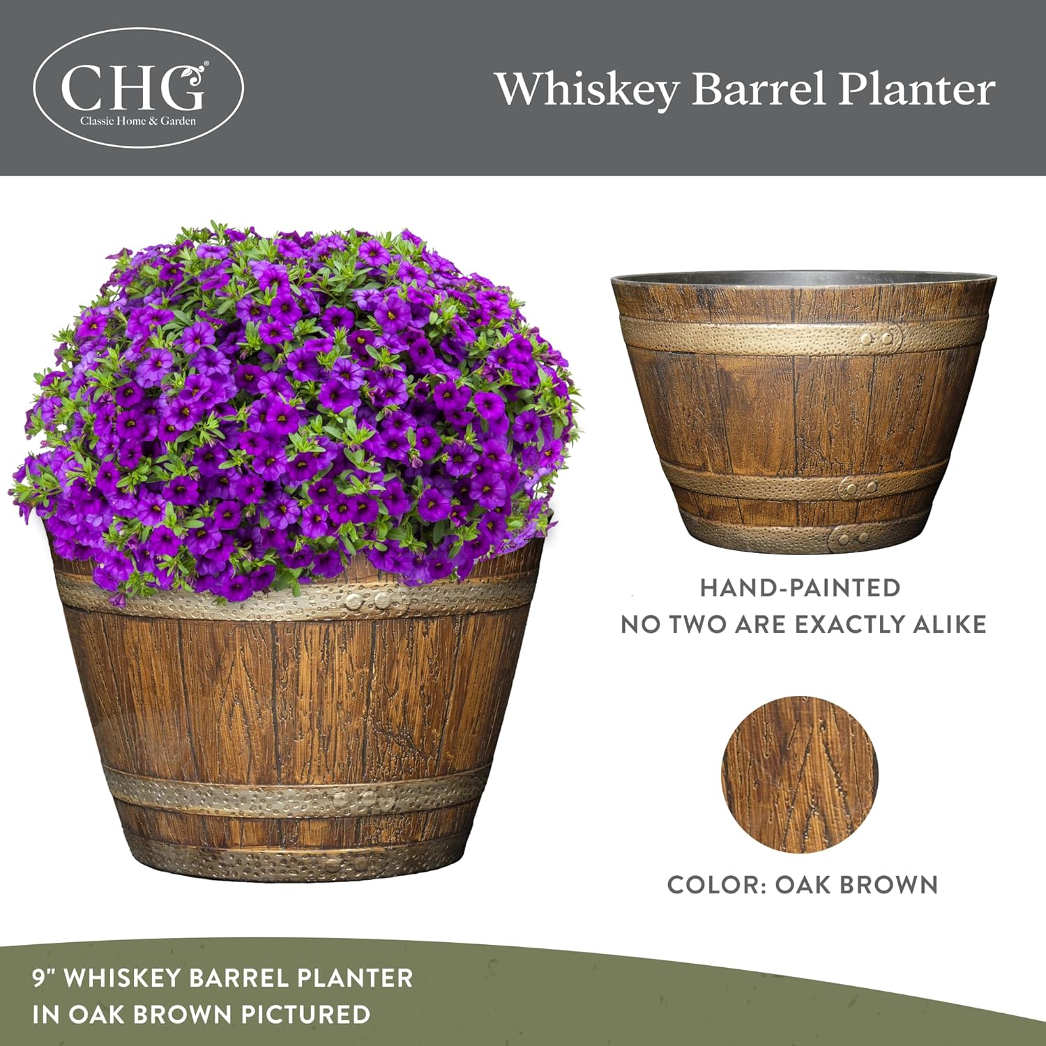 Classic Home and Garden Whiskey Resin Flower Pot Barrel Planter
