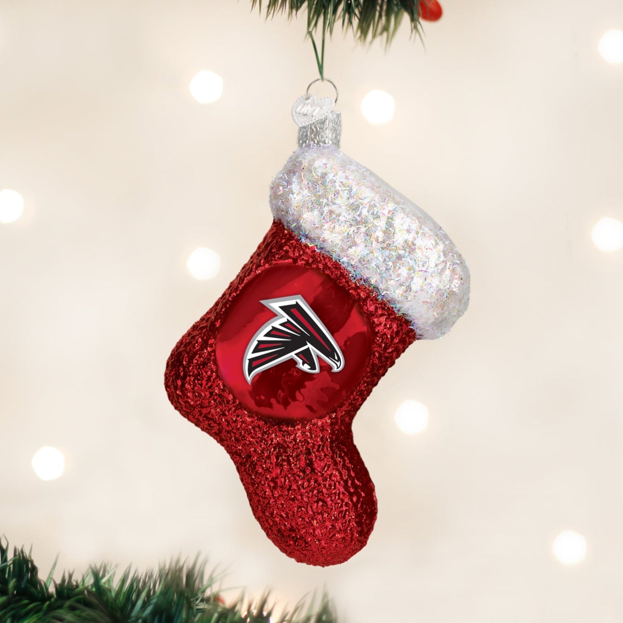 Old World Christmas Blown Glass Ornament for Christmas Tree, Atlanta Falcons Stocking