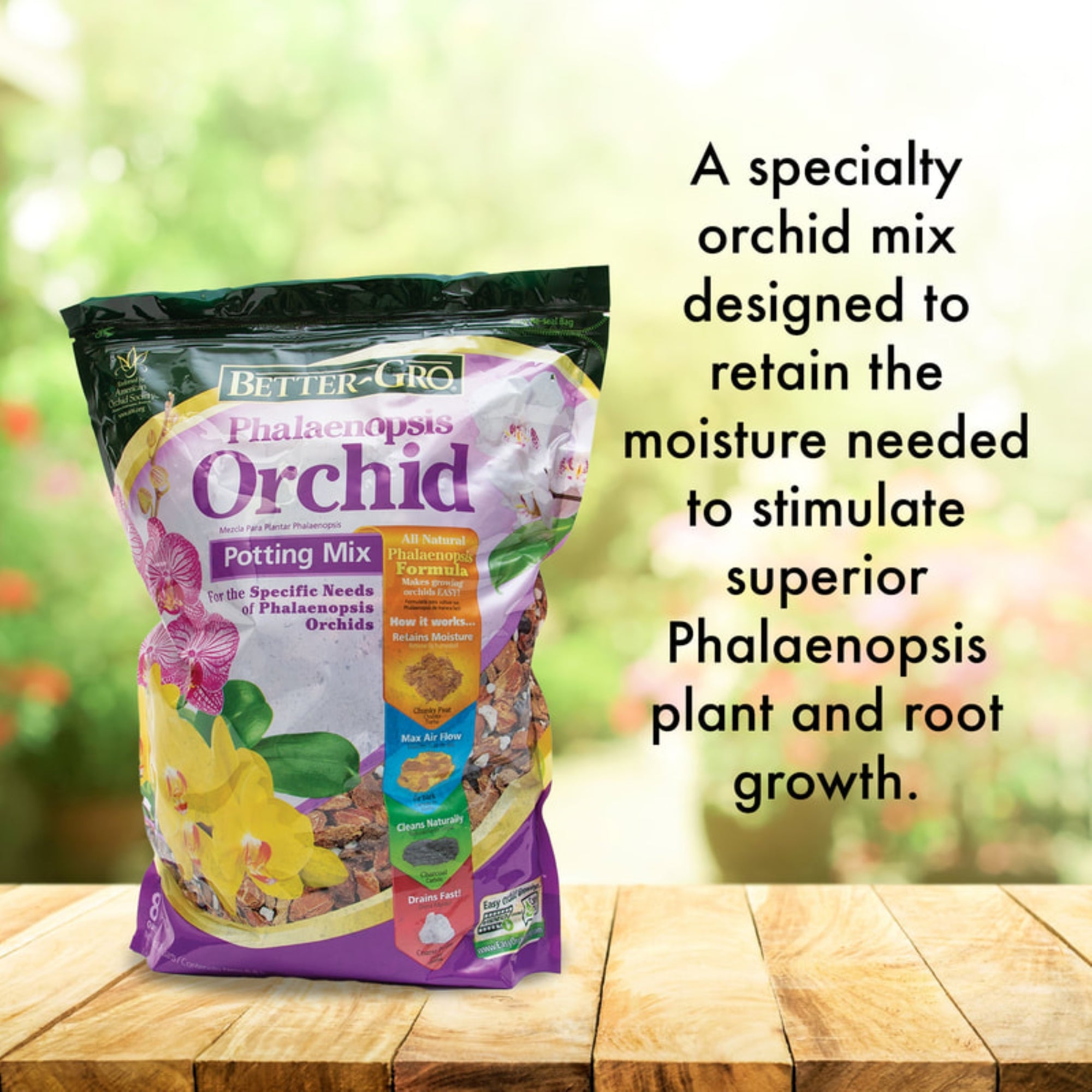 Better-Gro Premium Grade Phalaenopsis Potting Mix with Enhanced Drainage, Air Flow & Root Ventilation, Ideal for Phalaenopsis Orchids, 8qt