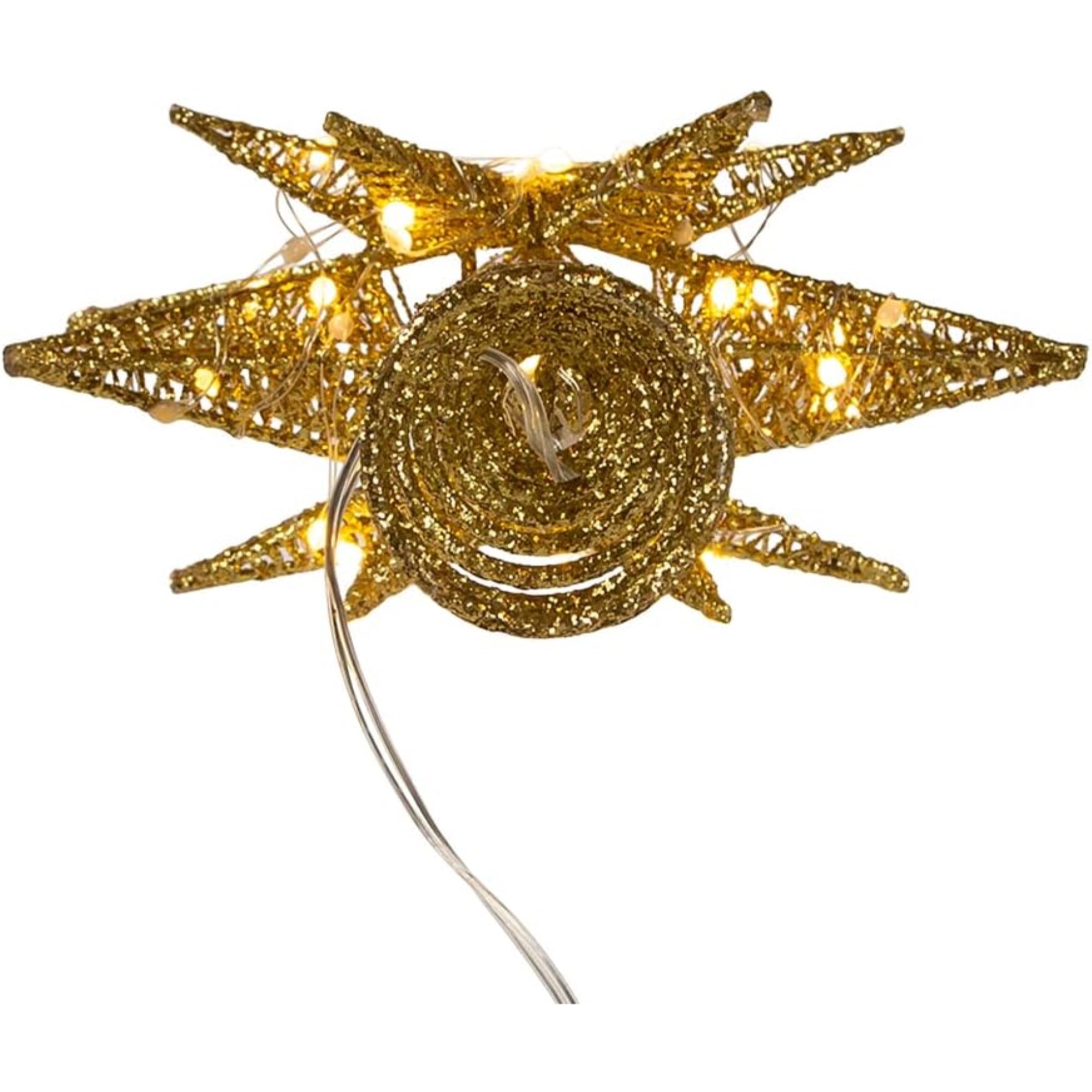 Kurt Adler Pre-Lit Twinkling LED 60-Light Starburst Tree Topper, Gold, 11in