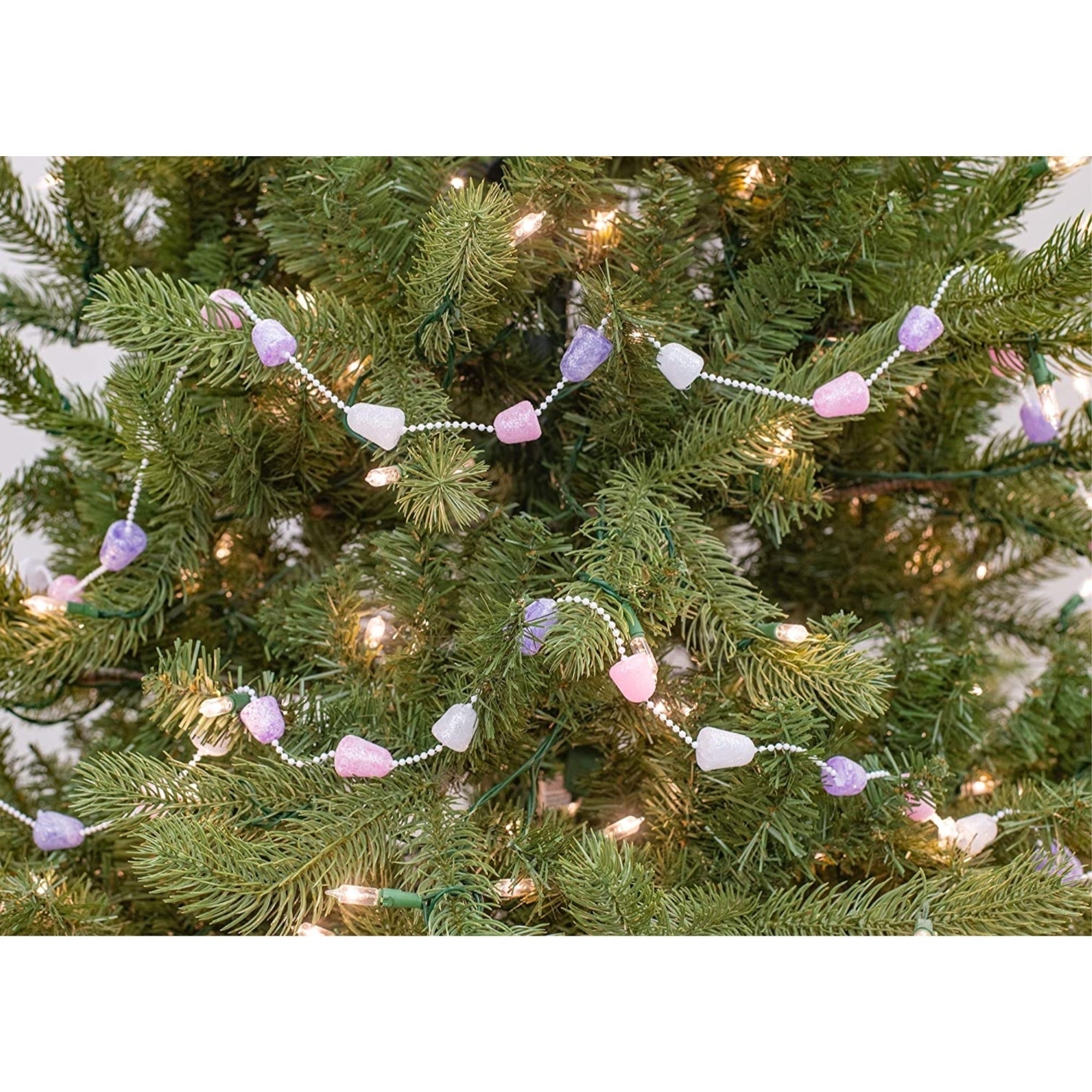 Kurt Adler Plastic Glittered Garland, Gum Drops, Pink, Purple & White, 9ft