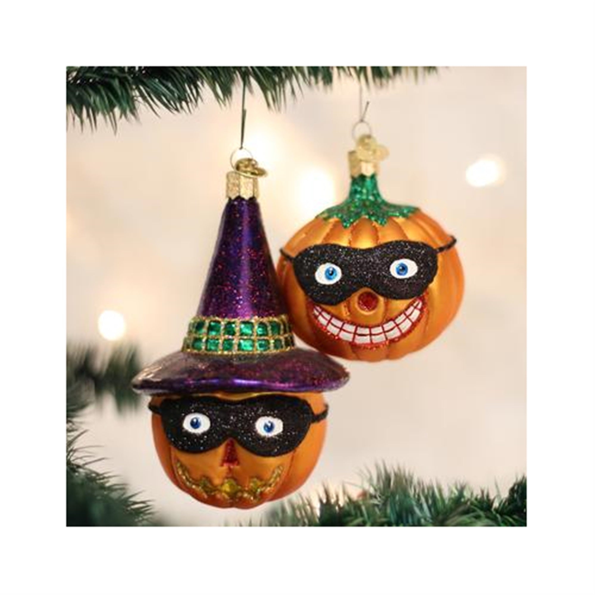 Old World Christmas Glass Blown Ornaments (#26063) Masked Jack O'Lantern, Assorted (2 Pack)