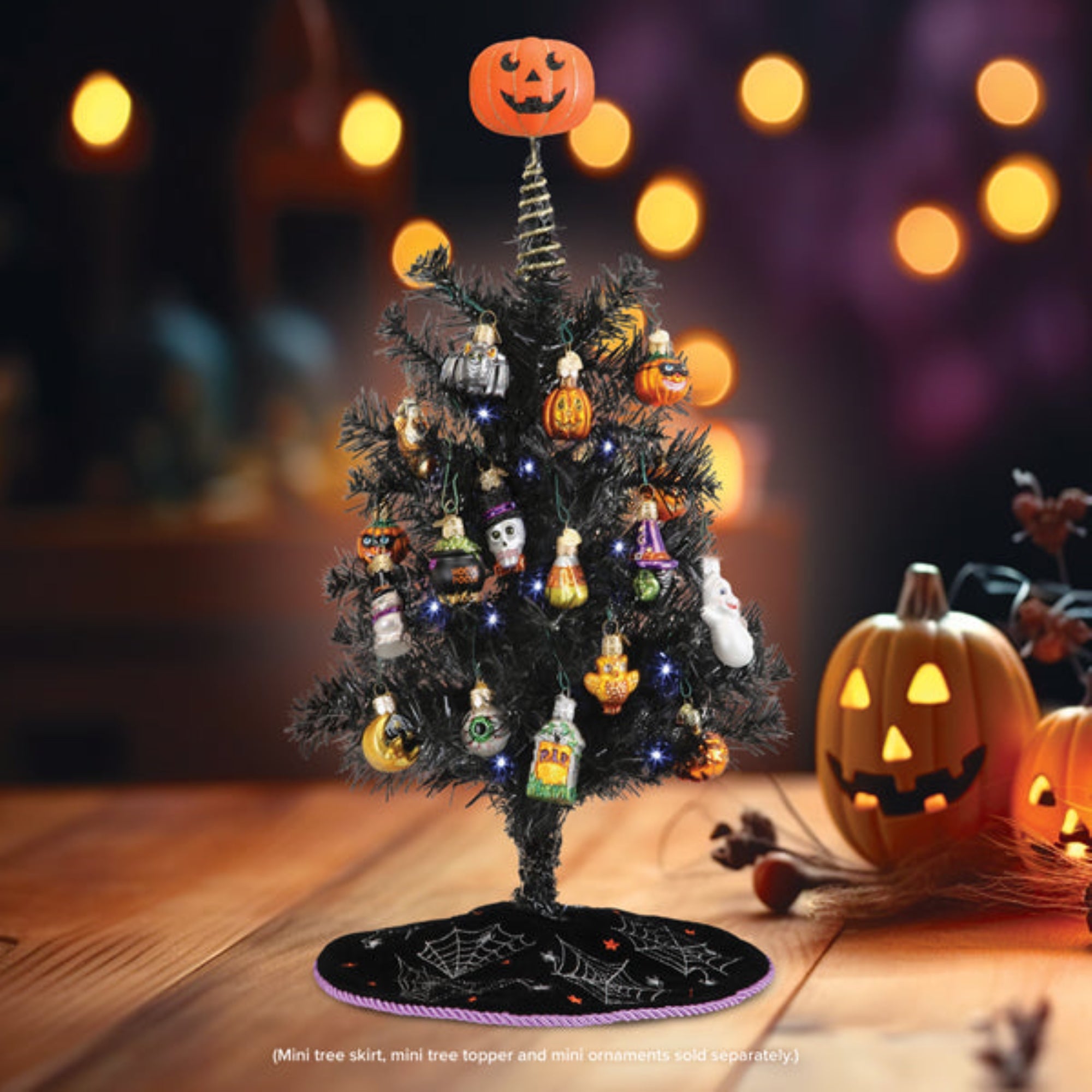 Old World Christmas Mini Artificial Pre-lit Black Tree for Small Spaces, Dorms, and More, 18"