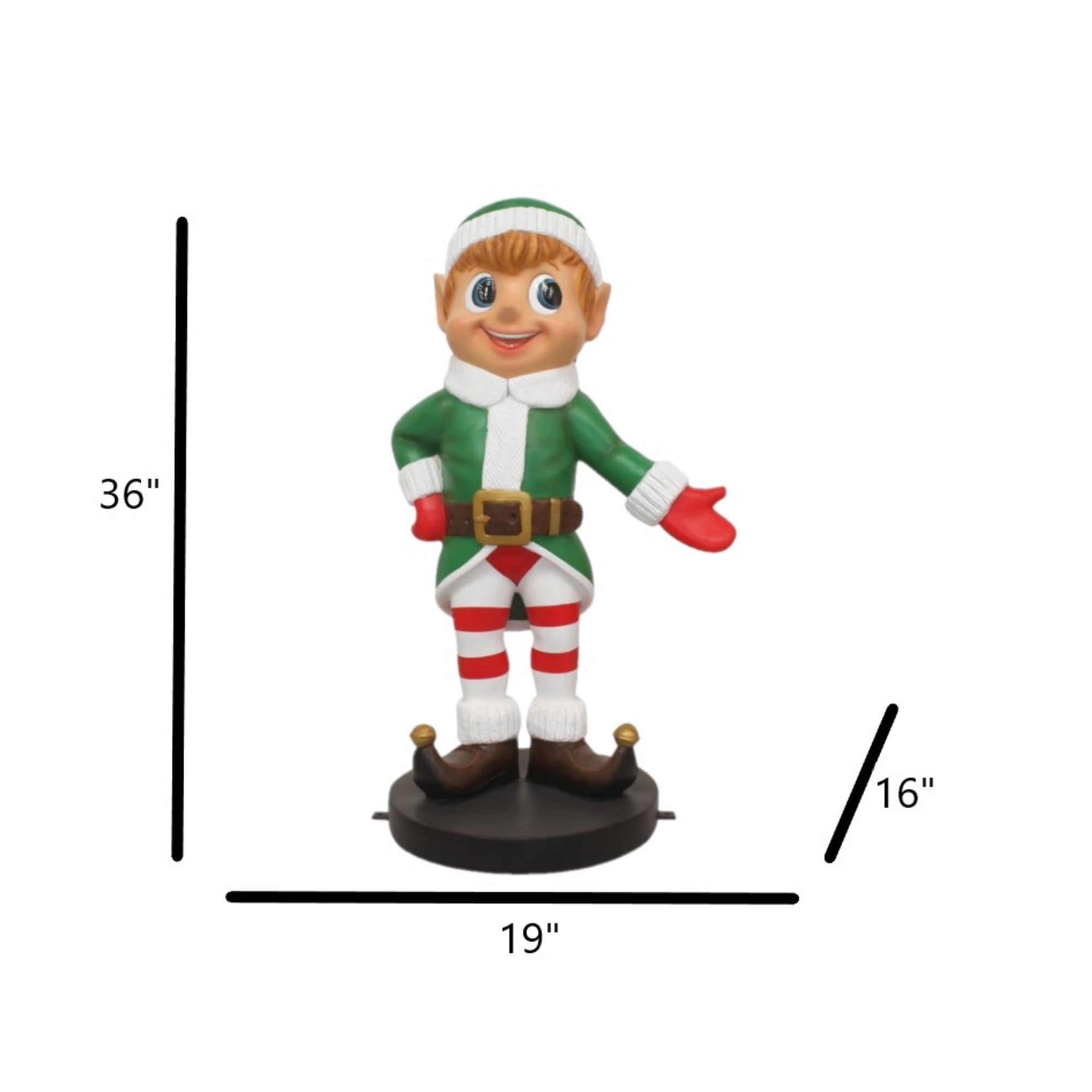 Garden Elements Fiberglass Elf Boy Standing Christmas Statue Yard Decor, 36in