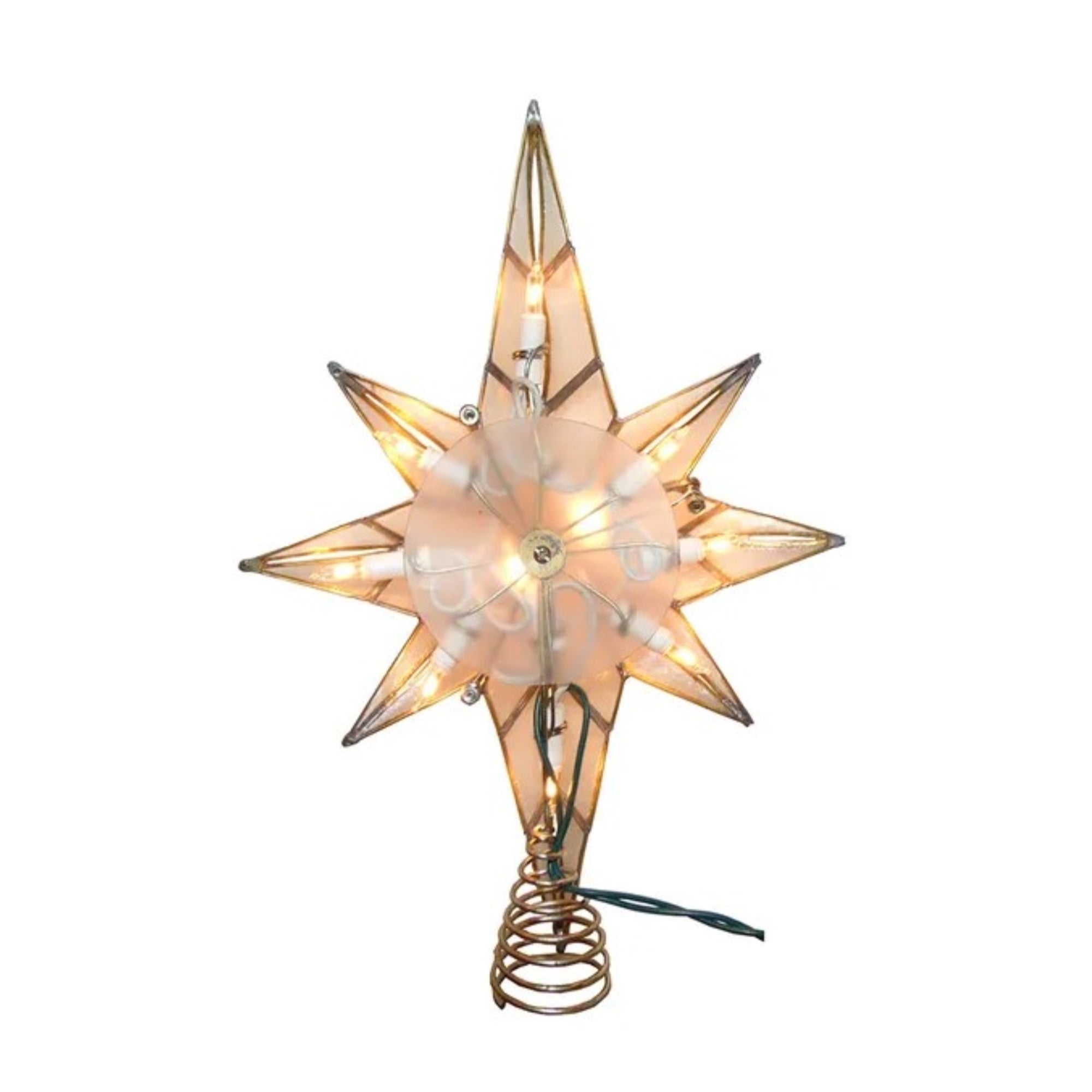 Kurt Adler 10-Light LED Capiz Bethlehem Star Tree Topper, 8-Point, Brass, 11.4"