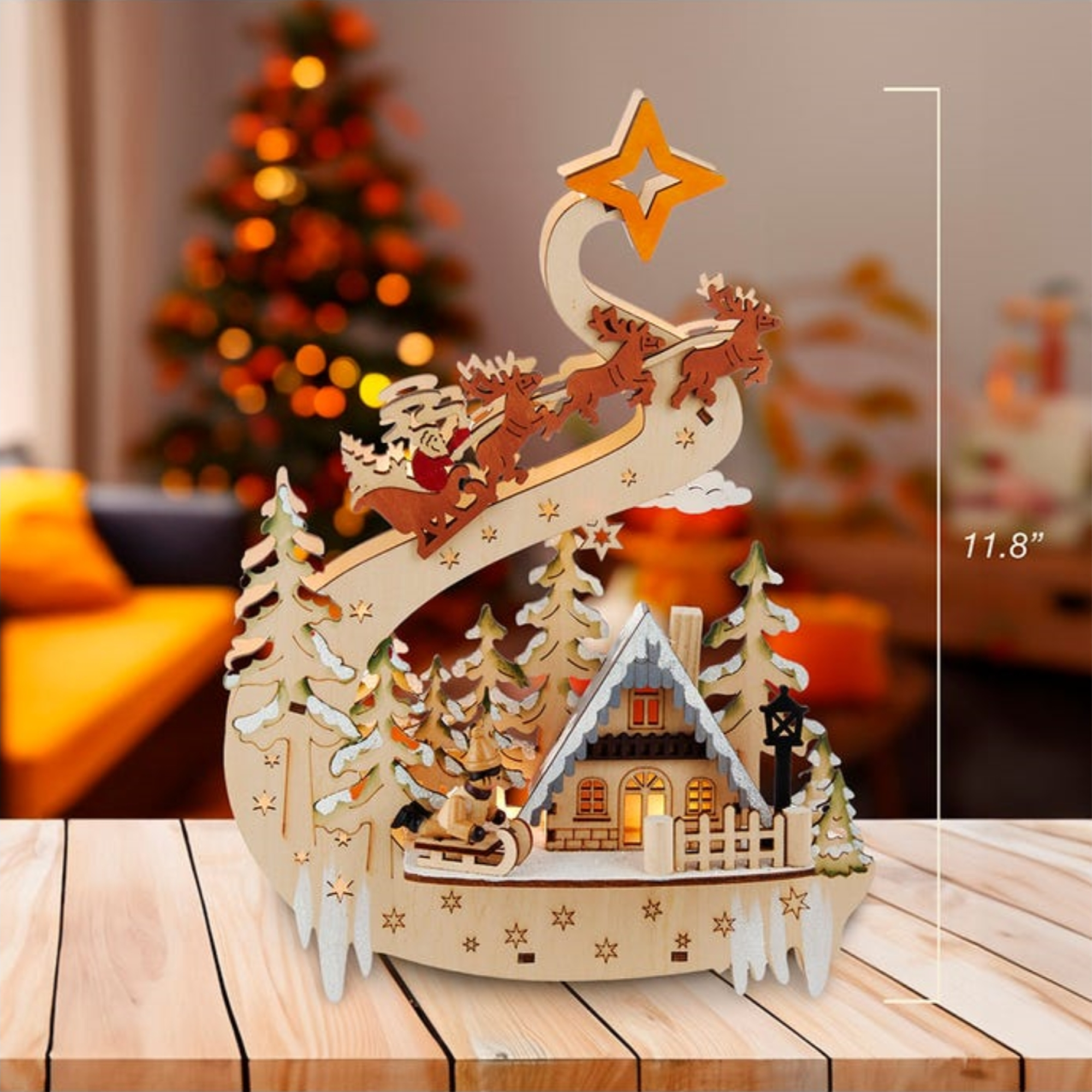 Kurt Adler Battery-Operated Light-Up LED Christmas Village with Santa and Sleigh