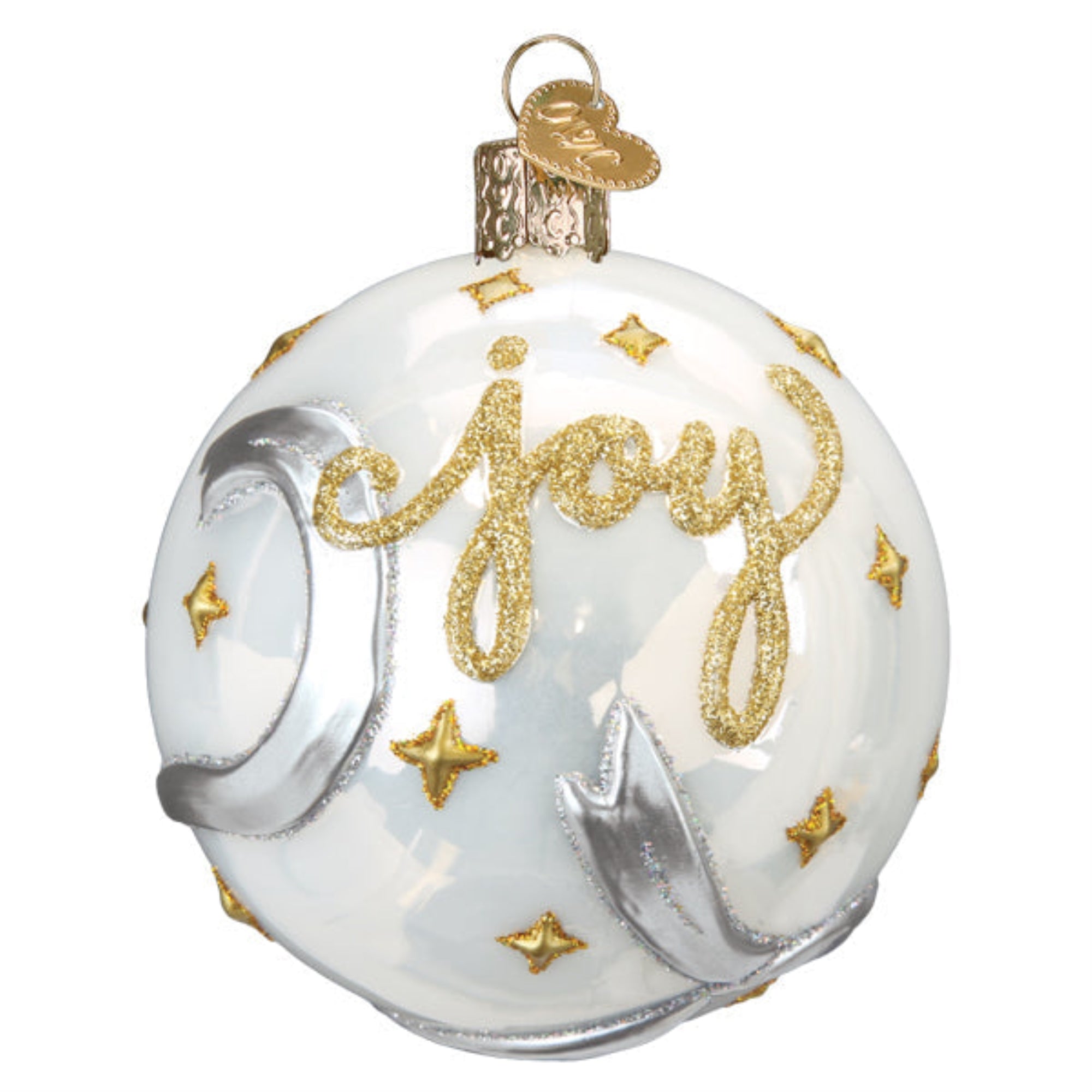 Old World Christmas Hanging Mouth-Blown Glass Ornament for Trees, Peace & Joy Round Ball, 3.5"