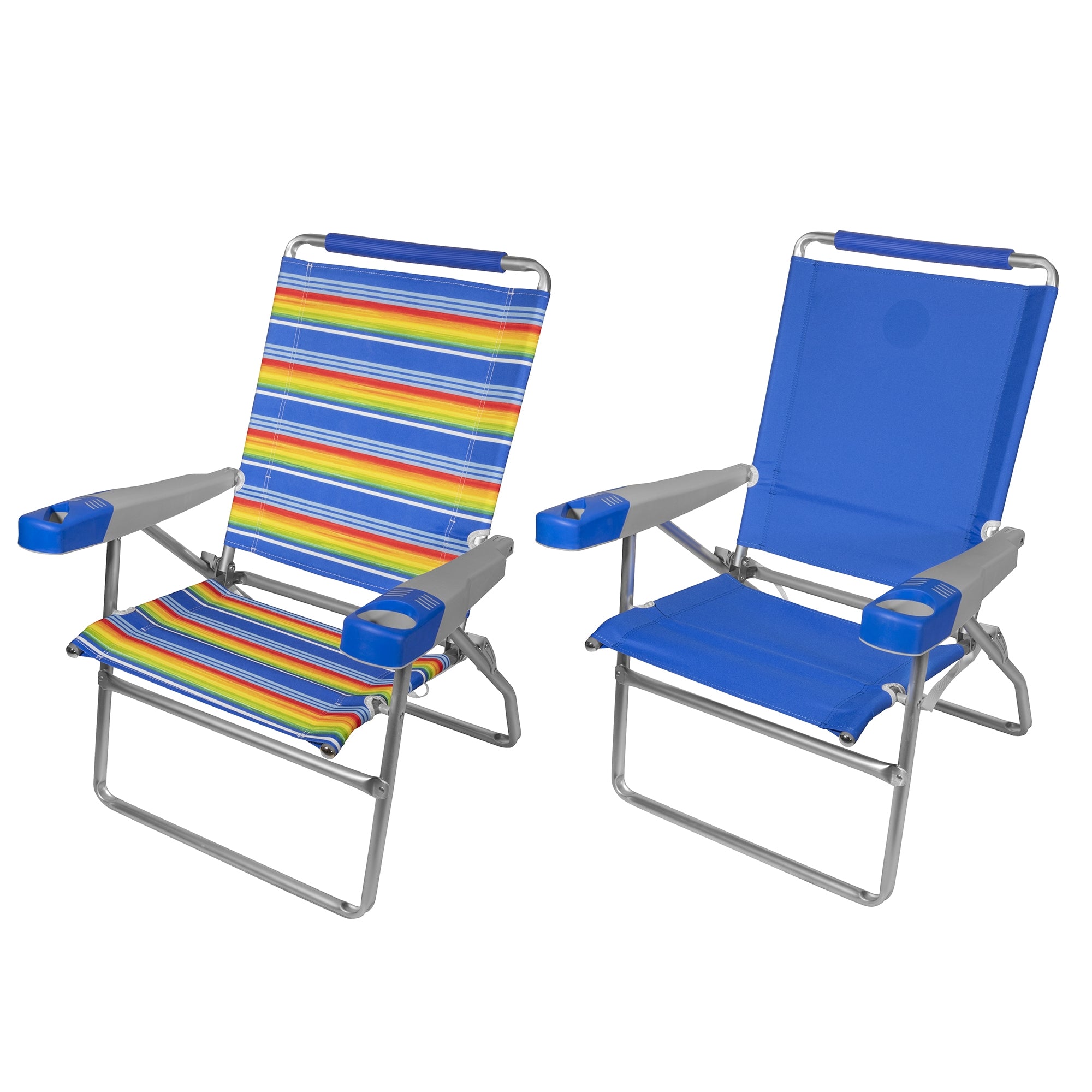 Rio Brands Outdoor Folding Beach Backyard Chairs with Cupholders, Assorted Colors (2 Pack)