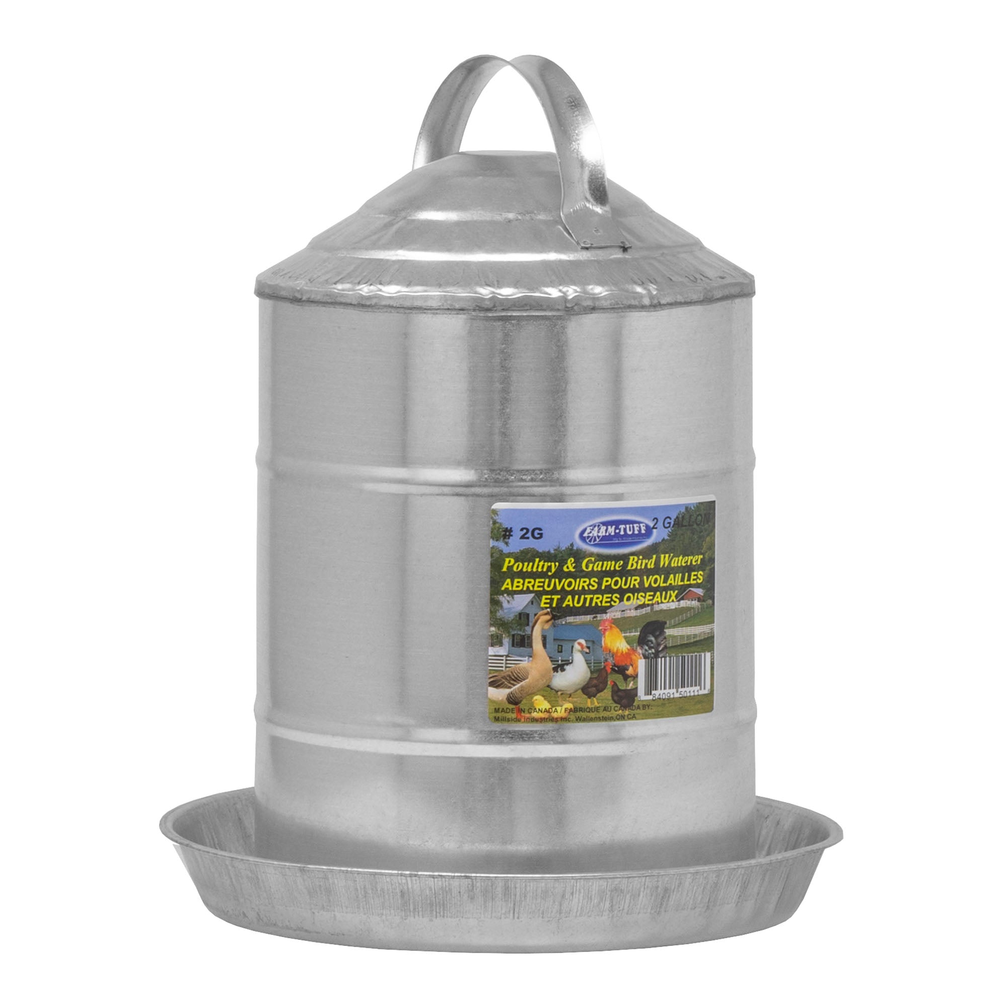 FARM-TUFF Double Wall Cone Top Galvanized Metal Automatic Poultry Fountain Waterer for Chickens