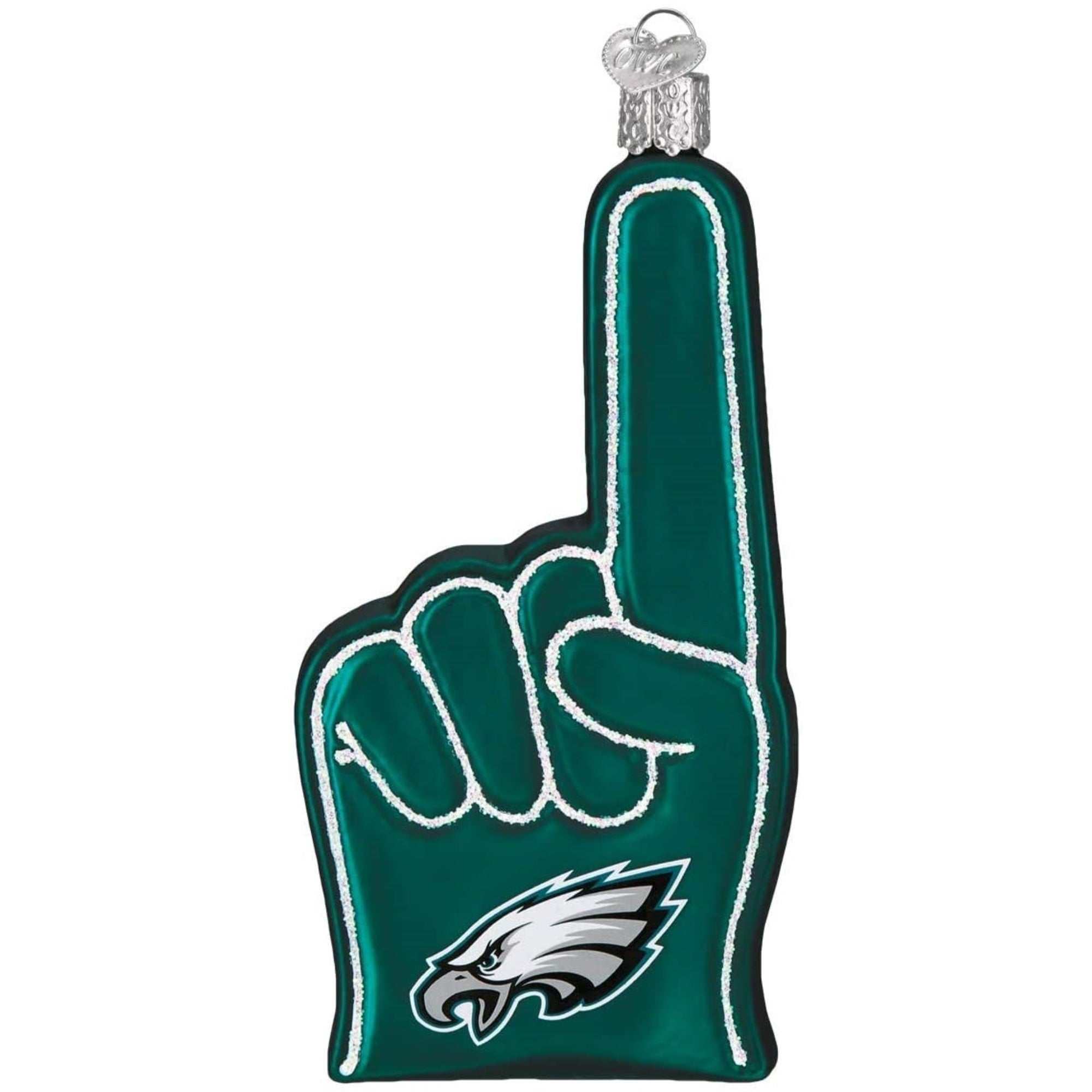 Old World Christmas Blown Glass Ornament for Christmas Tree, Philadelphia Eagles Foam Finger