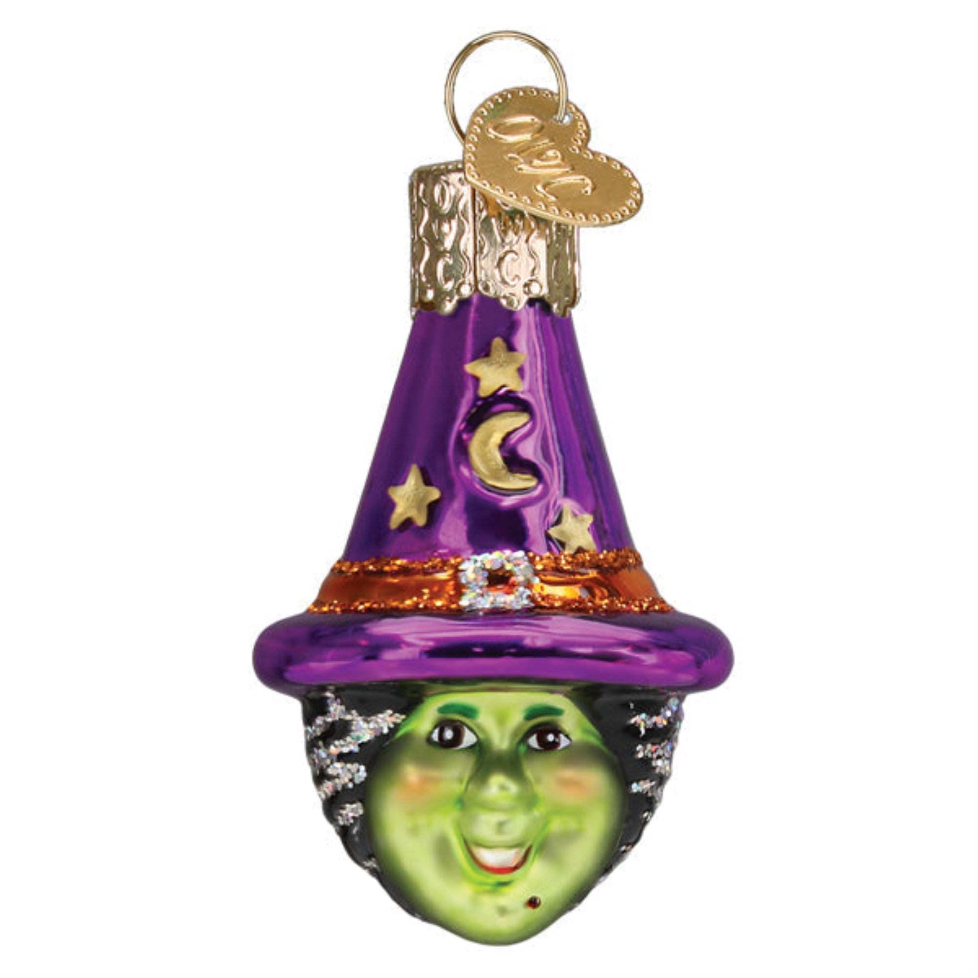 Old World Christmas Blown Glass Hanging Ornament for Halloween, Mini Witch Head (with OWC Gift Box)