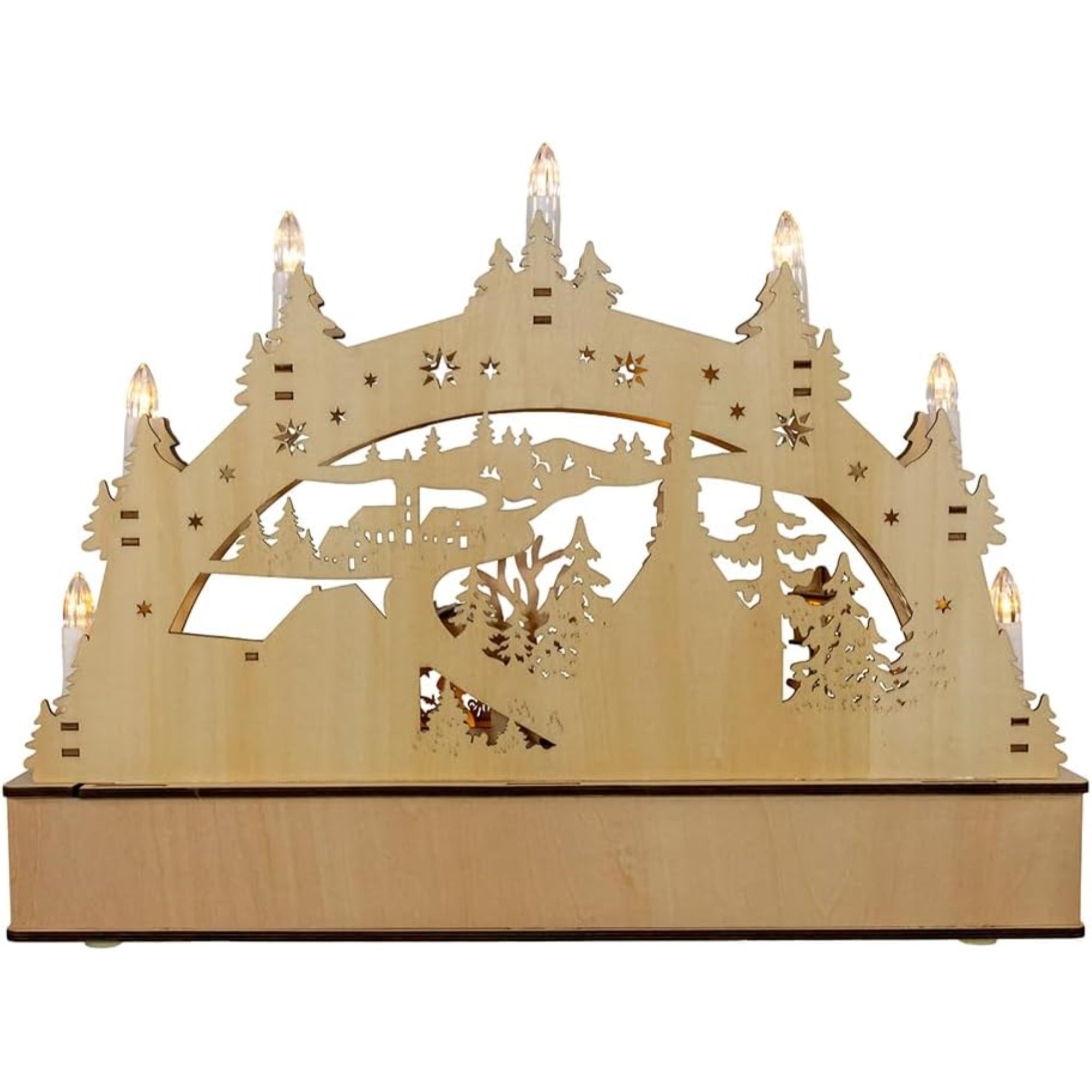 Kurt Adler Battery Operated Wooden LED Light-Up Christmas Village with Candle, 17.75"