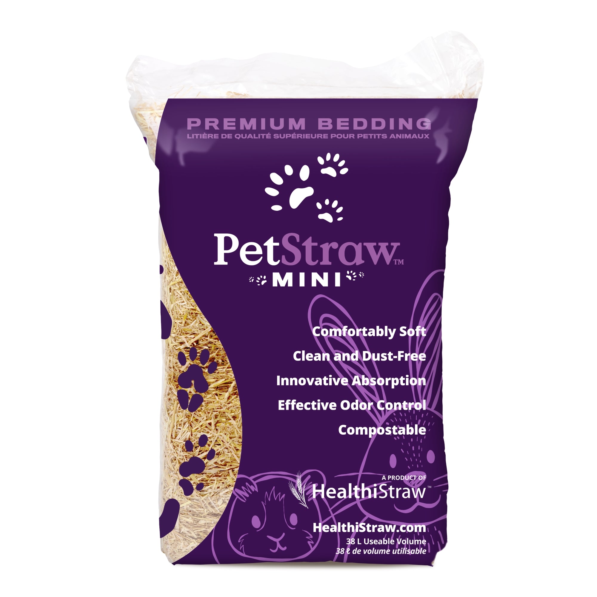 HealthiStraw PetStraw Mini, All-Natural Dust-Free Compostable 100% Sustainably Sourced Wheat Straw Bedding, 38 L