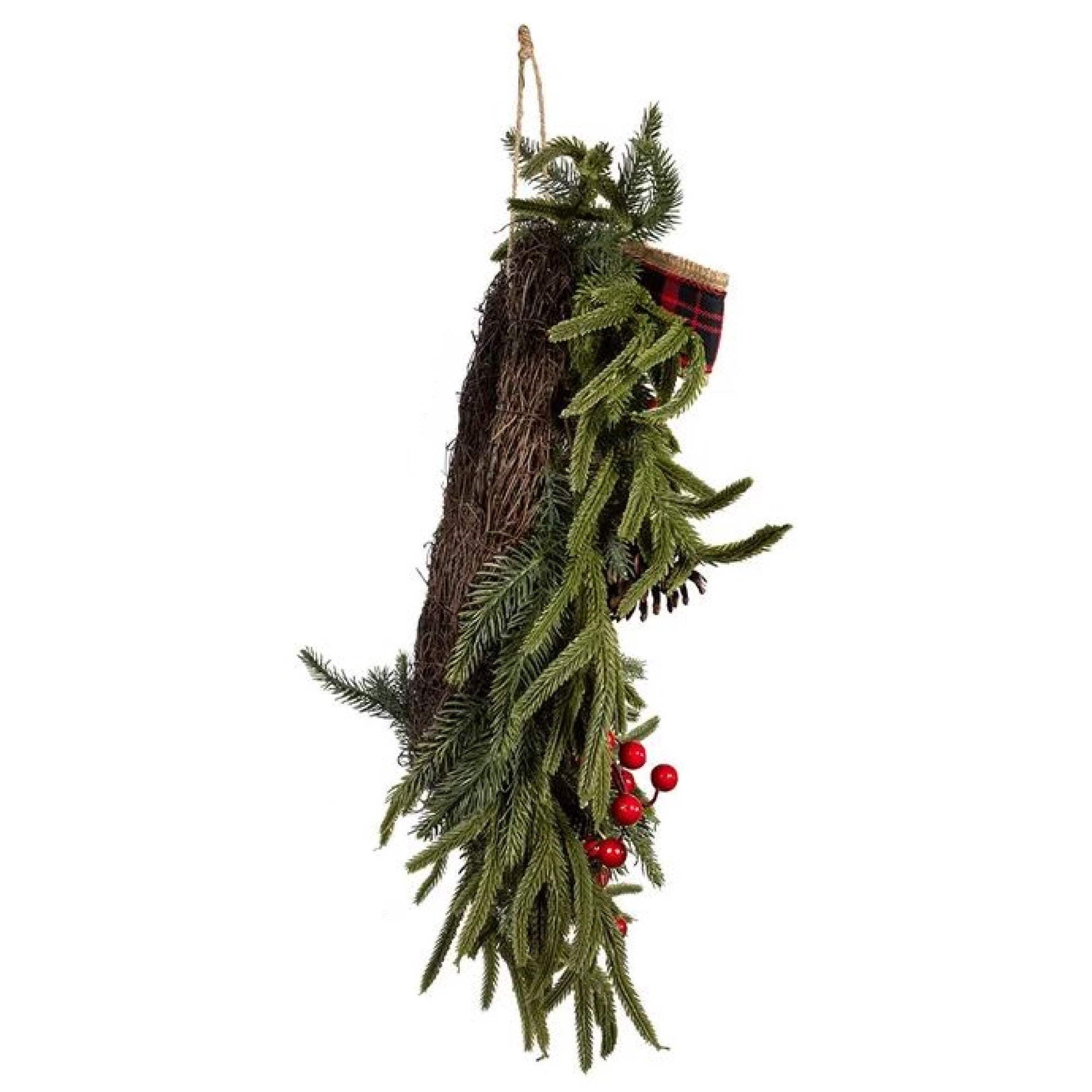 Kurt Adler Unlit Berries & Pinecone Rattan Faux Green Holiday Wreath, 24in